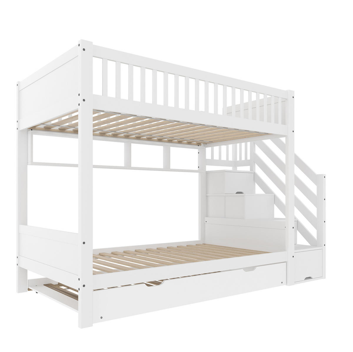 ETAGENBETT 90/200 cm in Weiß mit Ausziehbett, Kleiderschrank und Stauraum - Weiß, Holz (90/200cm) - OKMYHOME