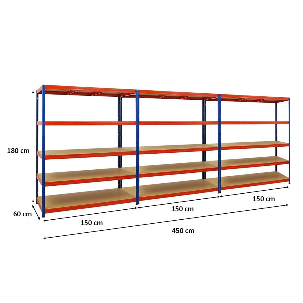 SCHWERLASTREGAL Giant Elephant 3er-Set mit 3x 180x150x60 cm Fachlast 200 kg Blau-Orange - Orange, Metall (450/180/60cm) - PROREGAL