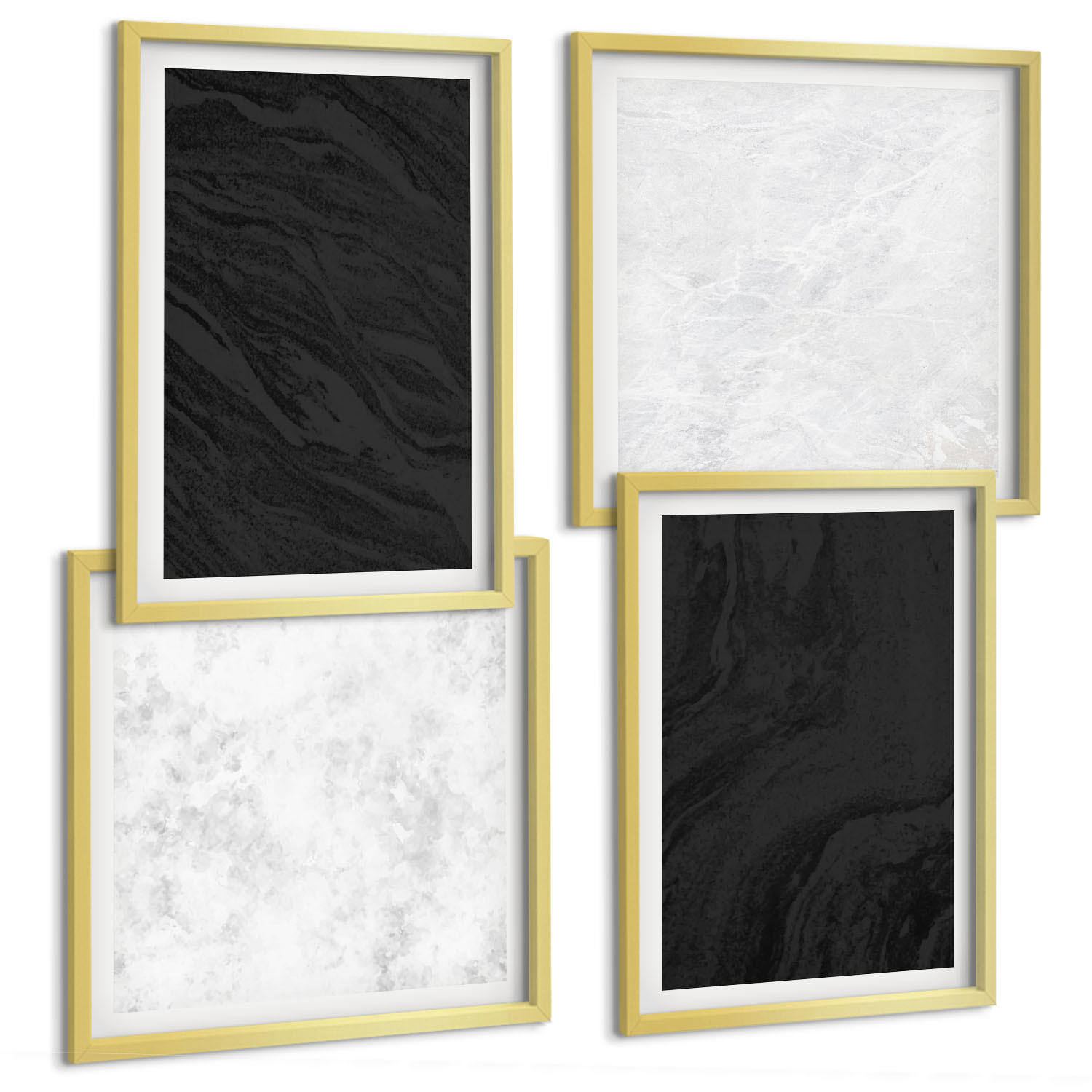 BILDER SET 4er Set - 50x50 cm & 40x60 cm Goldrahmen - Dunkles Licht, glamouröse Marmor - Goldfarben, Kunststoff (50/50cm) - TULUP