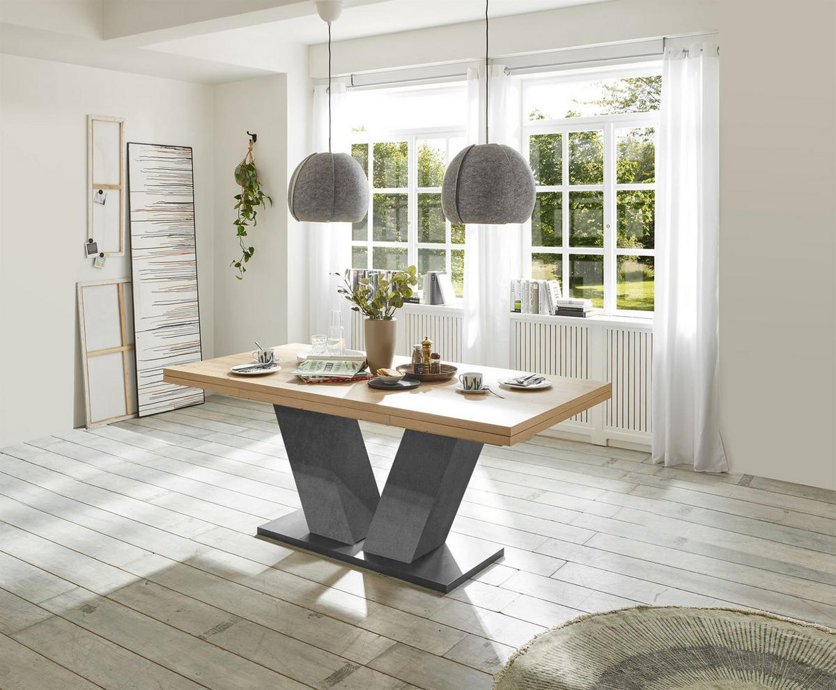 ESSTISCH ausziehbar Elena 160x90x76 Graphit/Asteiche - Graubraun, Holzwerkstoff (160/90/76cm) - 58aufmkessel