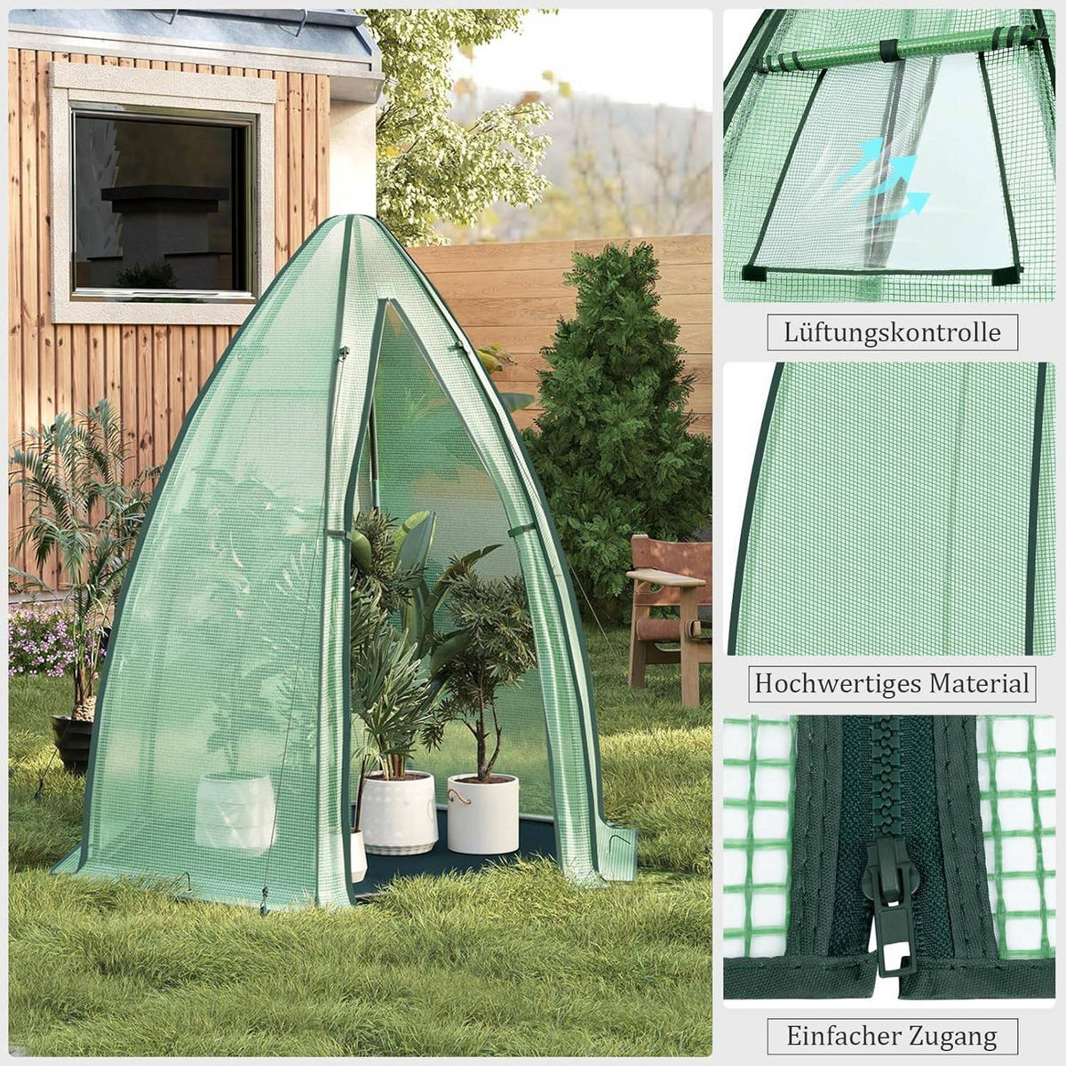 FOLIENGEWÄCHSHAUS,PE transluzenter Kälteschutz,160x180 cm - Grün, Textil/Metall (160/180/160cm) - Woltu