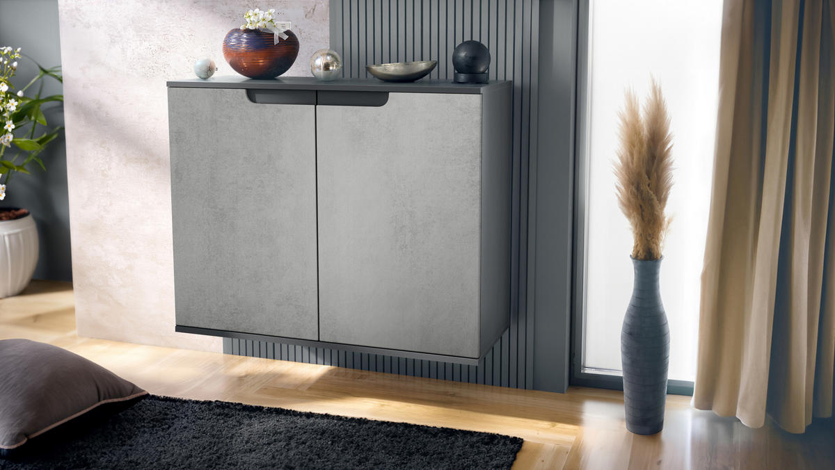 KOMMODE Sylt Beton Oxid Optik - Hellgrau, Holzwerkstoff (92.5/73.5/35cm) - Vladon