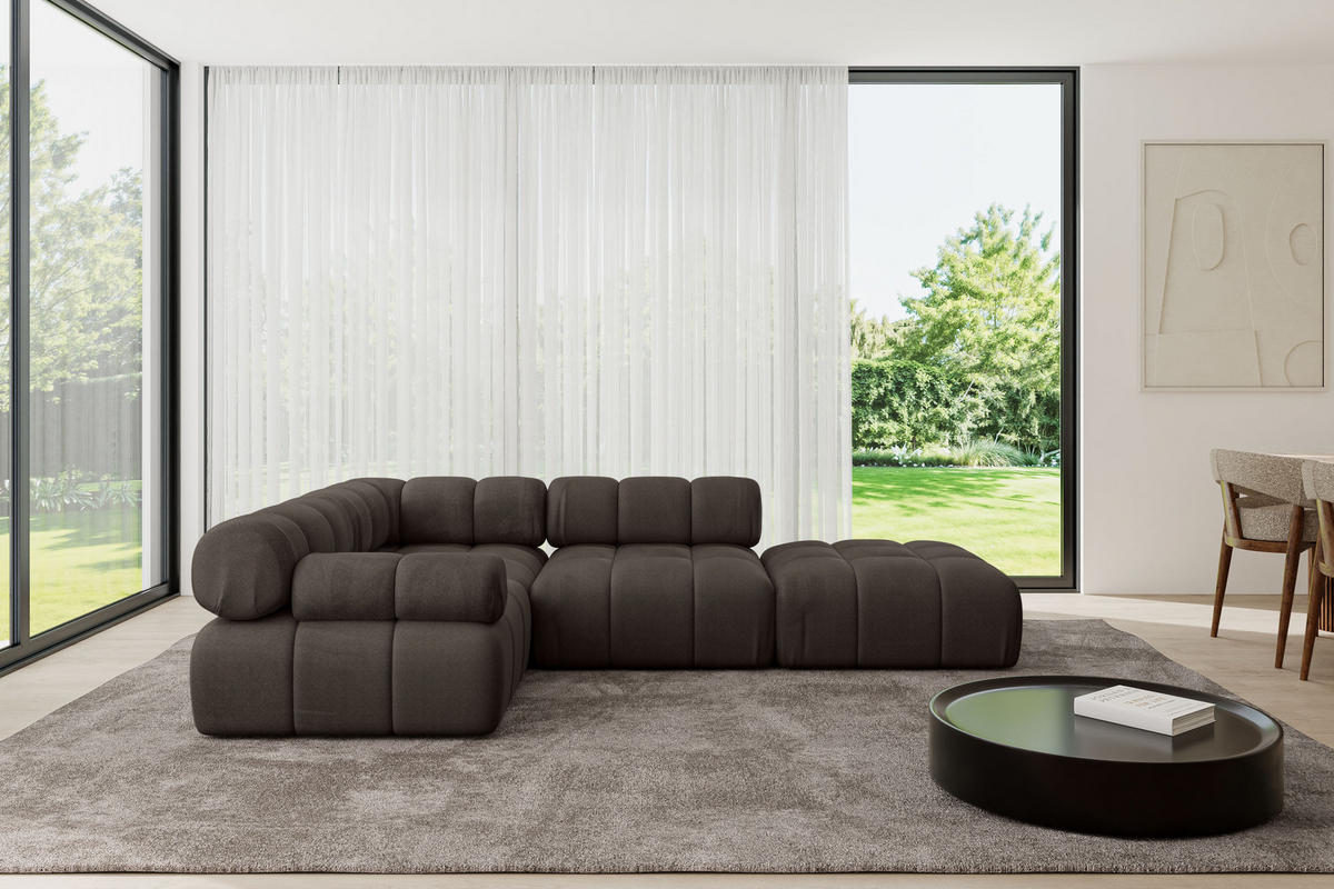 ECKSOFA modulares Sofa Felto-L1 - 285x190x70 cm Braun Velours - Braun, Holzwerkstoff/Textil (285/190cm) - ALTDECOR