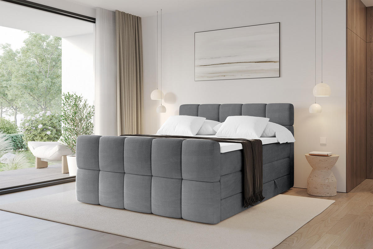 BOXBETT mit Matratze H3/H4 - FAMA-Z KING - 120x200 cm Dunkelgrau Poso - Taupe, Holzwerkstoff (120/200cm) - ALTDECOR