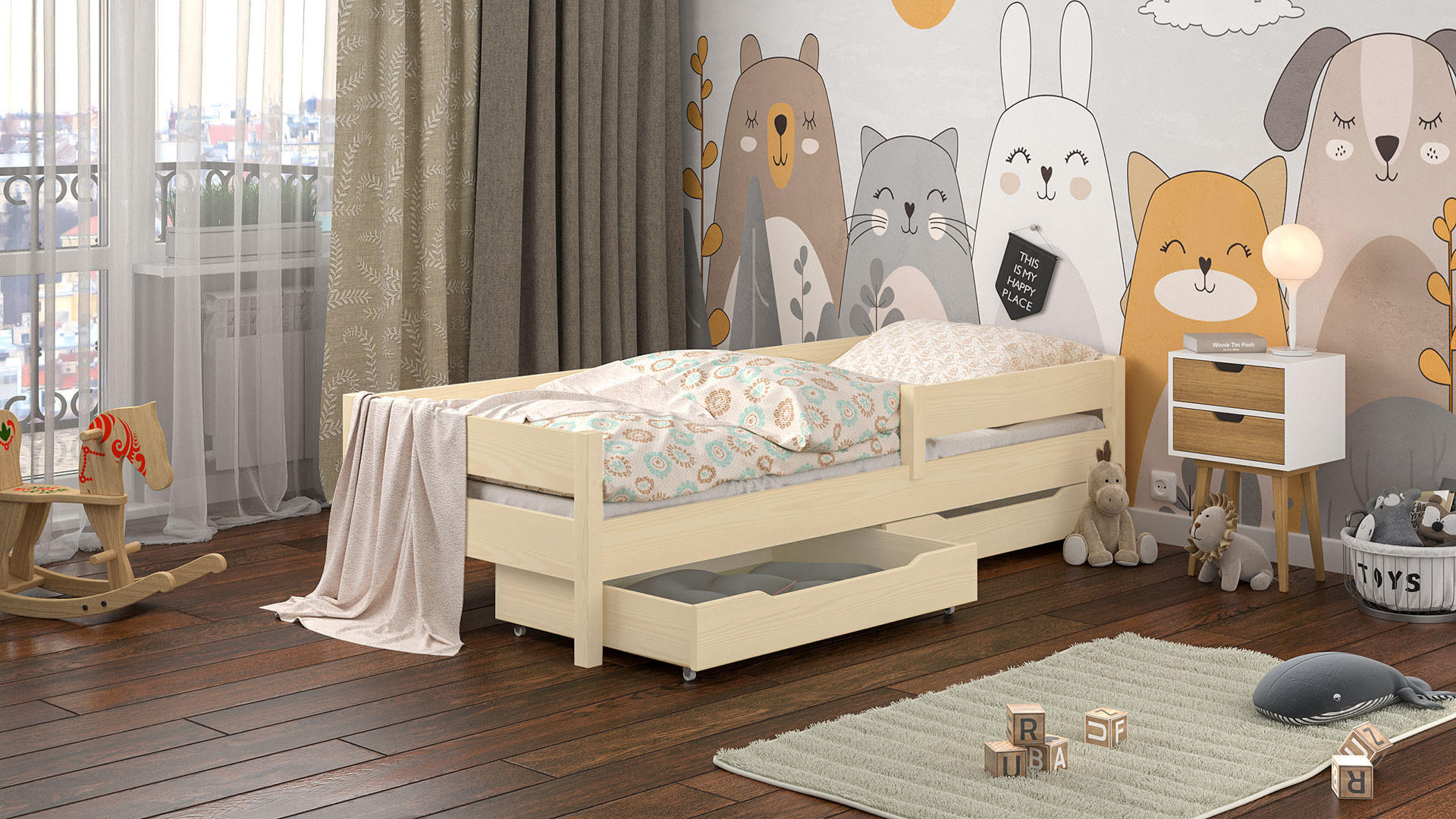 KINDERBETT Mix 200x90 naturweiß mit Schubladen - Weiß, Holzwerkstoff (90/200cm) - LUKDOM
