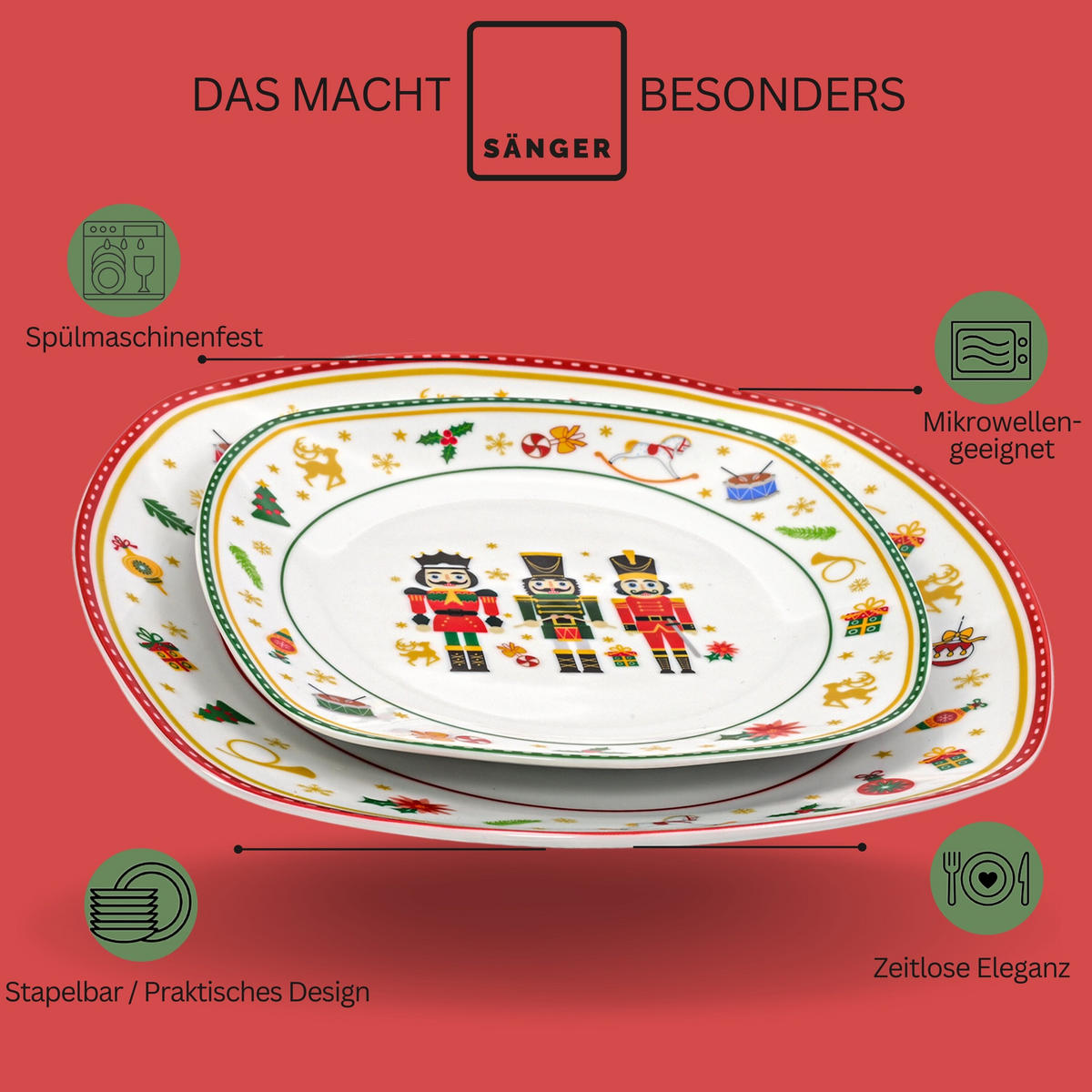 TAFELSERVICE BILGOLA NUSSKNACKER DESIGN - 18 teilig aus Porzellan - Weiß, Keramik (29/29/30cm) - Sänger