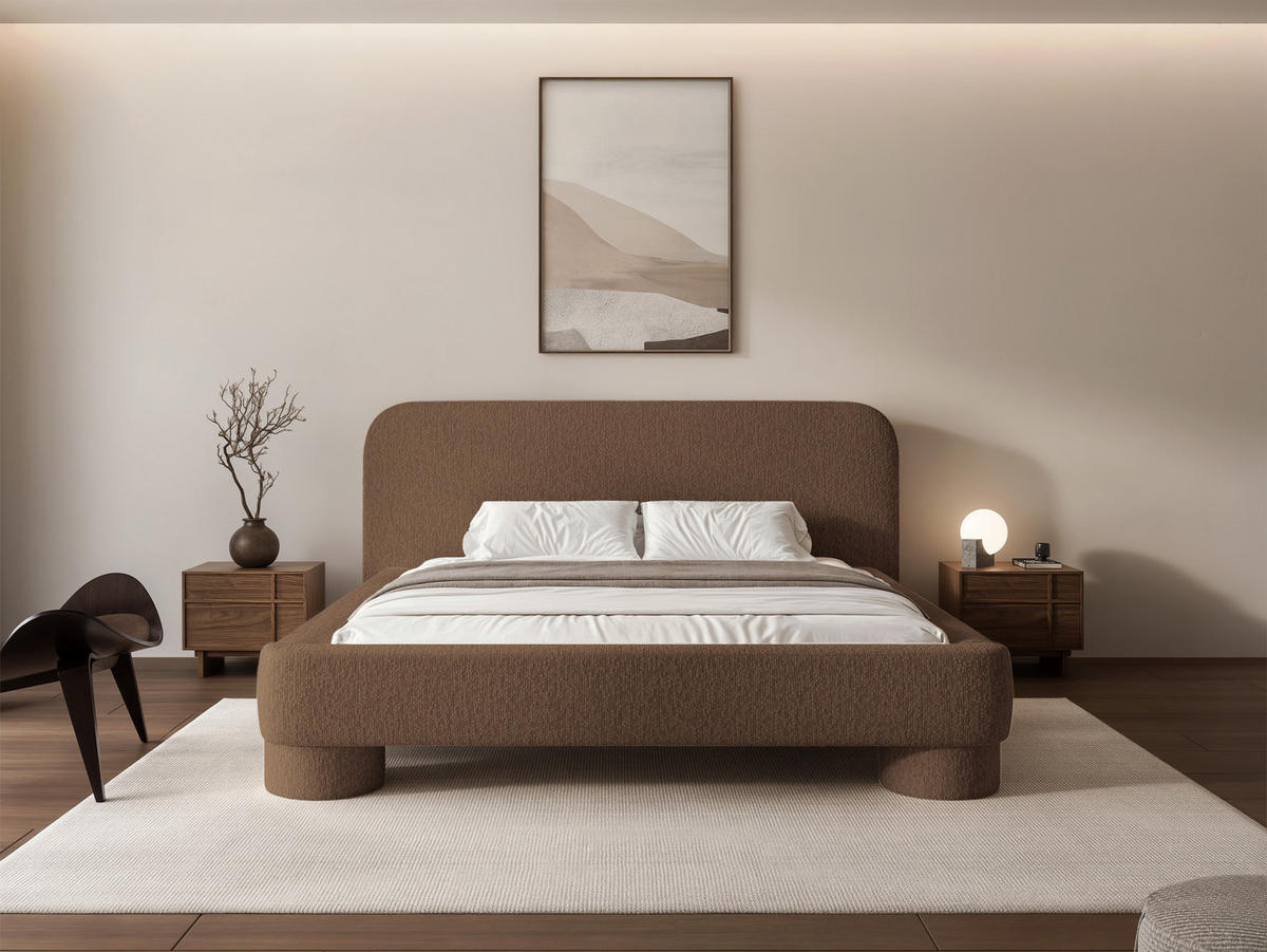 POLSTERBETT Frederico 180x200 cm Braun Chenille – (Doppelbett mit Bettkasten, Lattenrost, rundes Kopfteil) - Braun, Holz/Holzwerkstoff (180/200cm) - Ravio