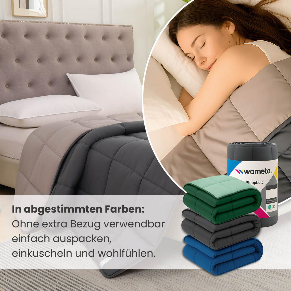 GANZJAHR Steppbett Bi-Color im Wende-Design grau 155x220 - Grau, Textil (155/220cm) - wometo