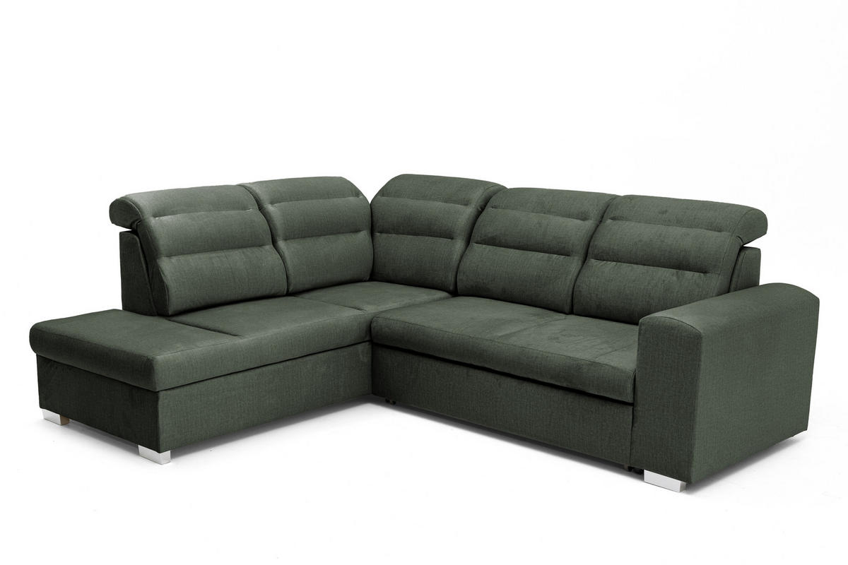 ECKSOFA CLOUD L Links mit Schlaffunktion 120x190 Velours Dunkelgrün - Chromfarben/Dunkelgrün, Holz/Kunststoff (202/260cm) - Muffo