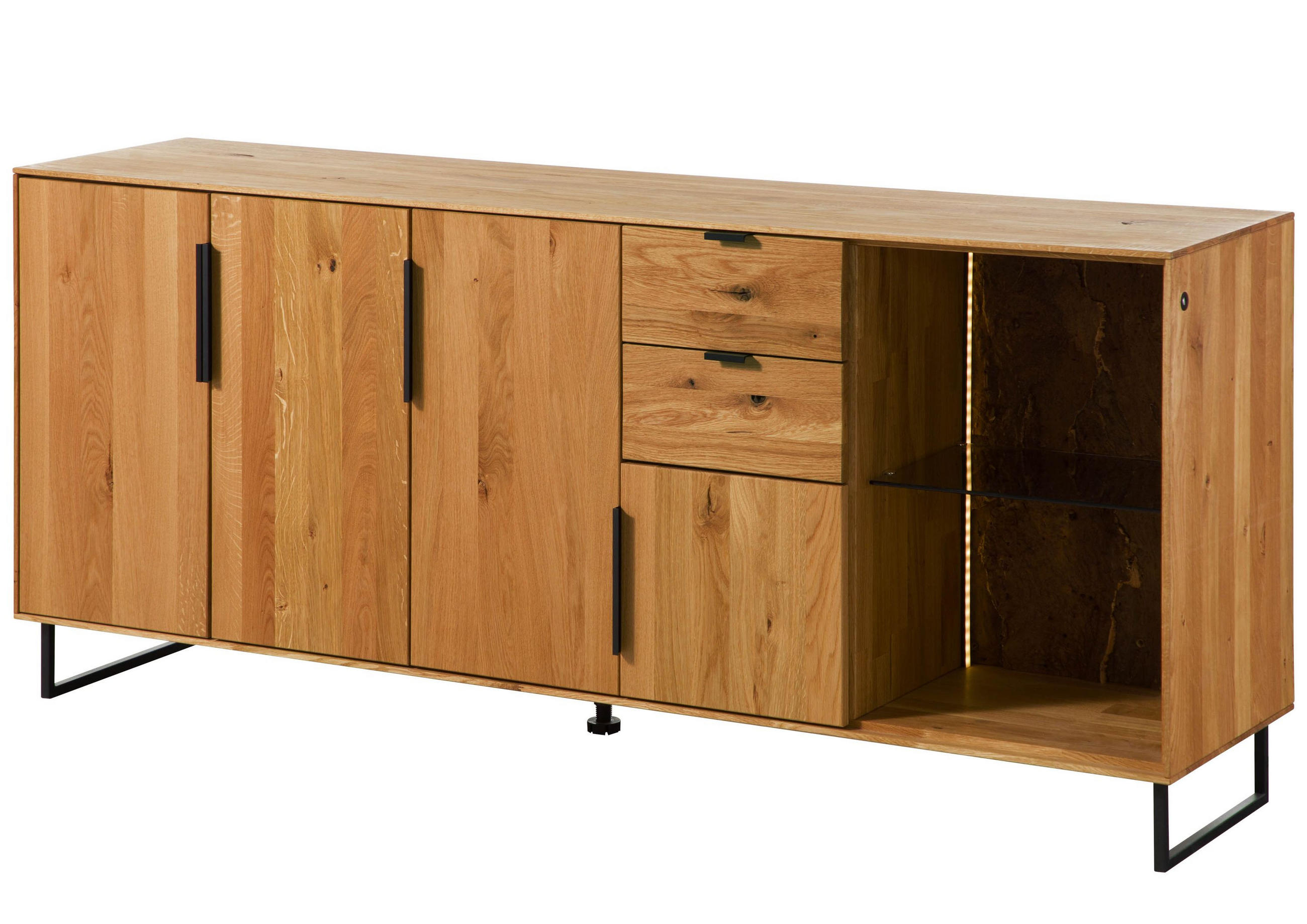 SIDEBOARD Wildeiche 180x43x79 natur geölt LINDAU #09 - Braun, Holz (180/79/43cm) - Massivmoebel24