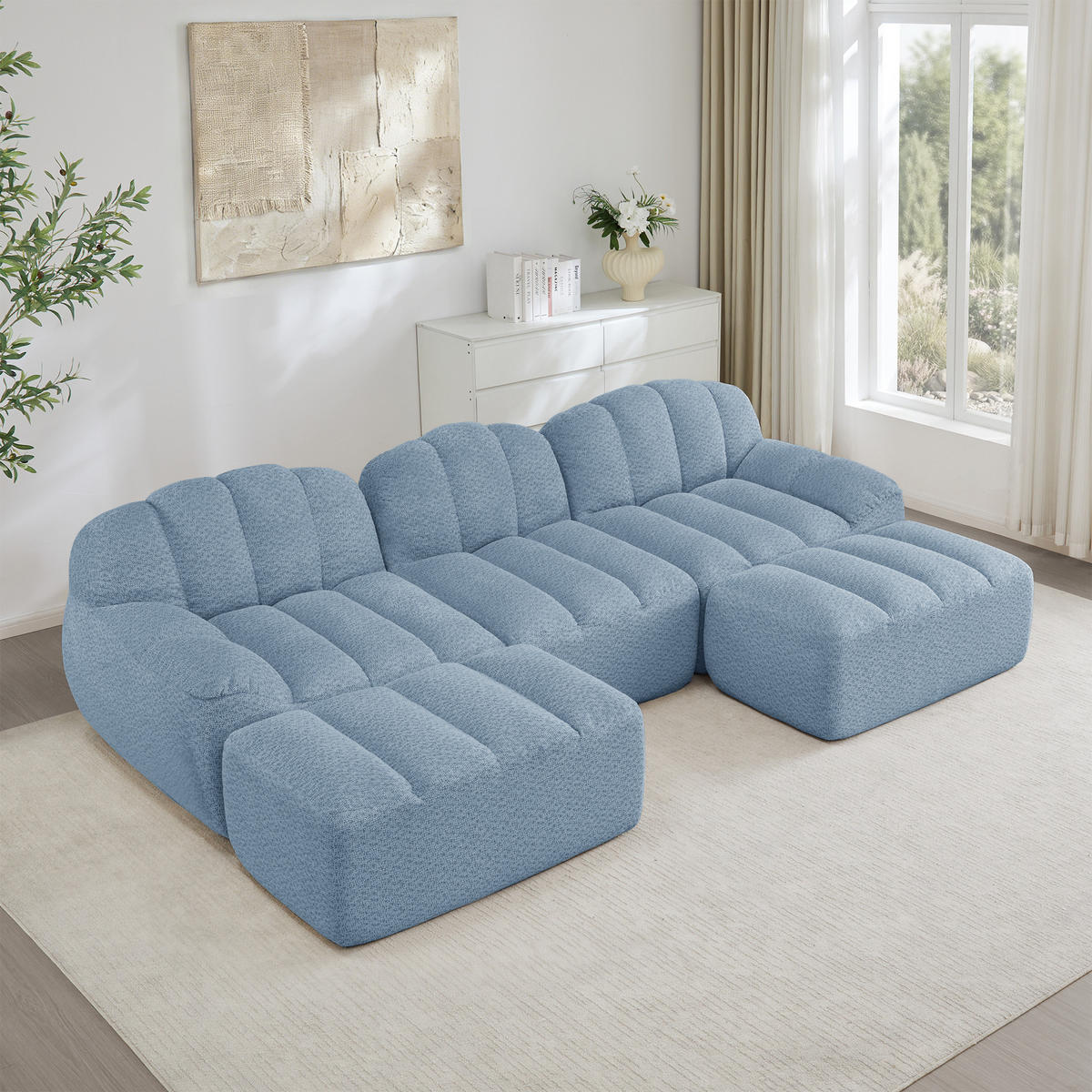 WOHNLANDSCHAFT Granulierter Fleece Blau - Blau, Textil (188/79/165cm) - WISHDOR