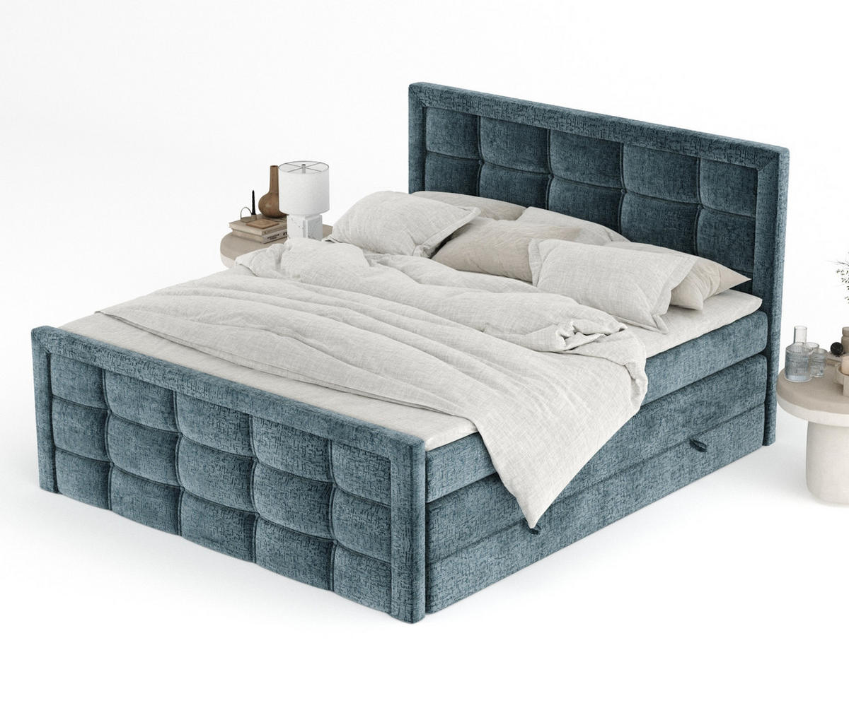 BOXSPRINGBETT Ambrosia Blau 200/200 cm - Blau/Schwarz, Holz/Holzwerkstoff (200/200cm) - Maison de Reve