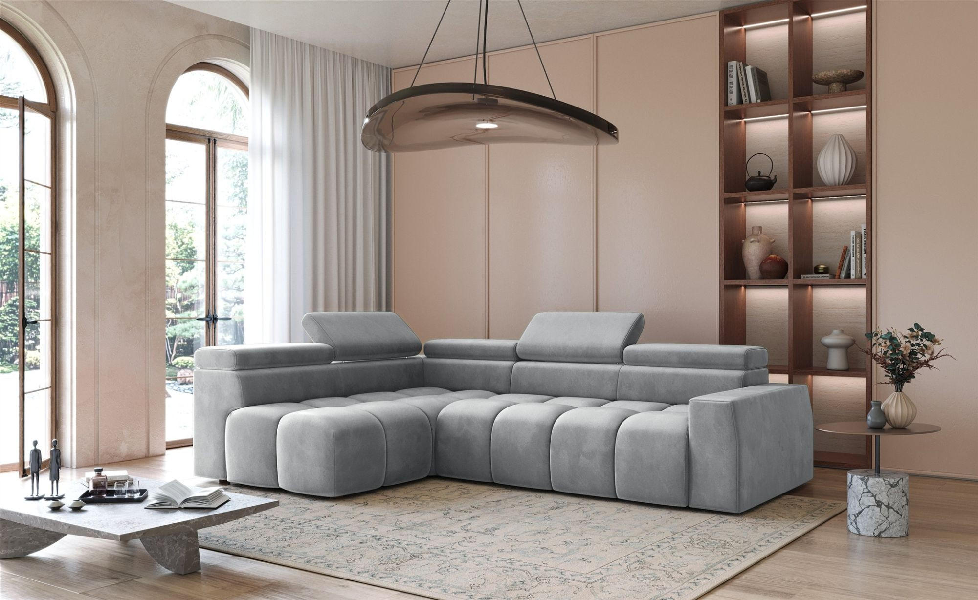 ECKSOFA Darcy - Hellgrau, Holzwerkstoff/Textil (305/210cm) - Fun Möbel