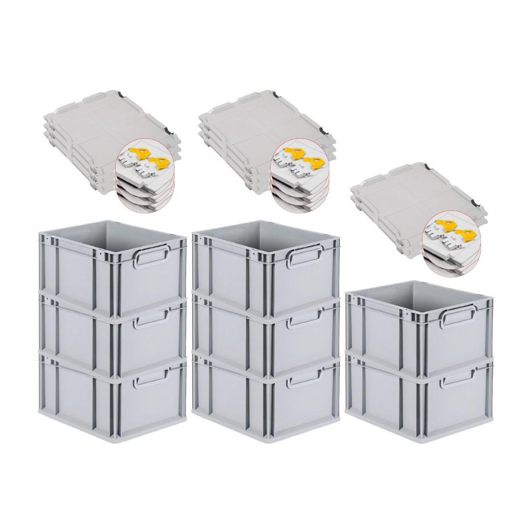 EUROBOX 8x Nextgen Economy Mit Scharnierdeckel Grau/Gelb Griffe Geschlossen 20 Liter - Gelb, Kunststoff (30/22/40cm) - PROREGAL