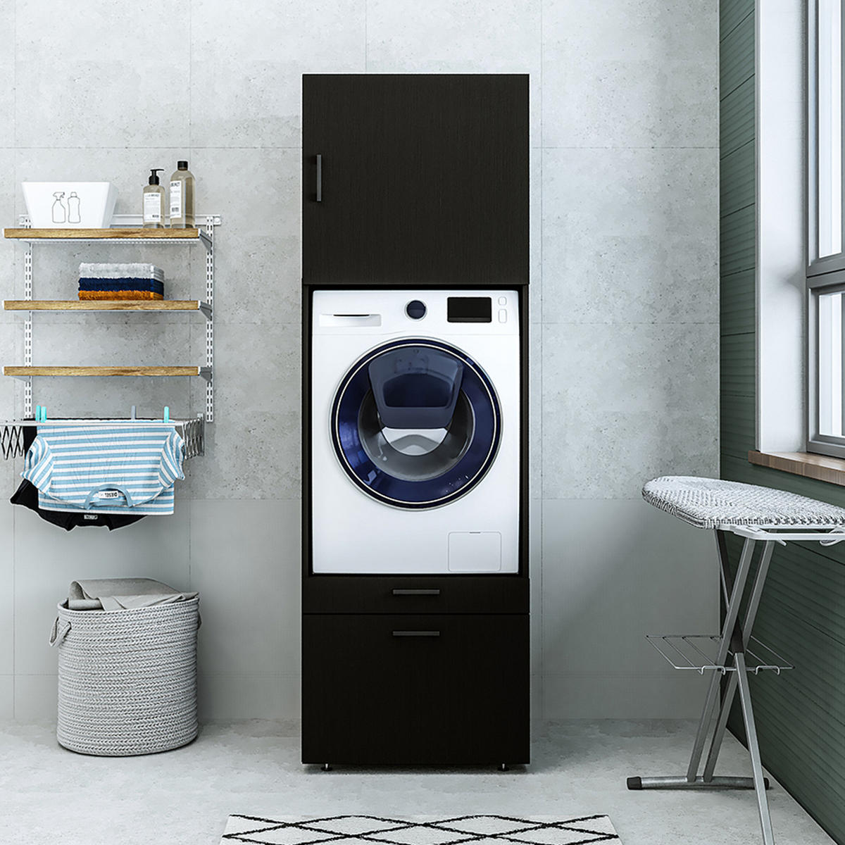 WASCHMASCHINENSCHRANK Serie 2 67cm Breit, 205cm Hoch - Schwarz, Holzwerkstoff (67/205/67cm)