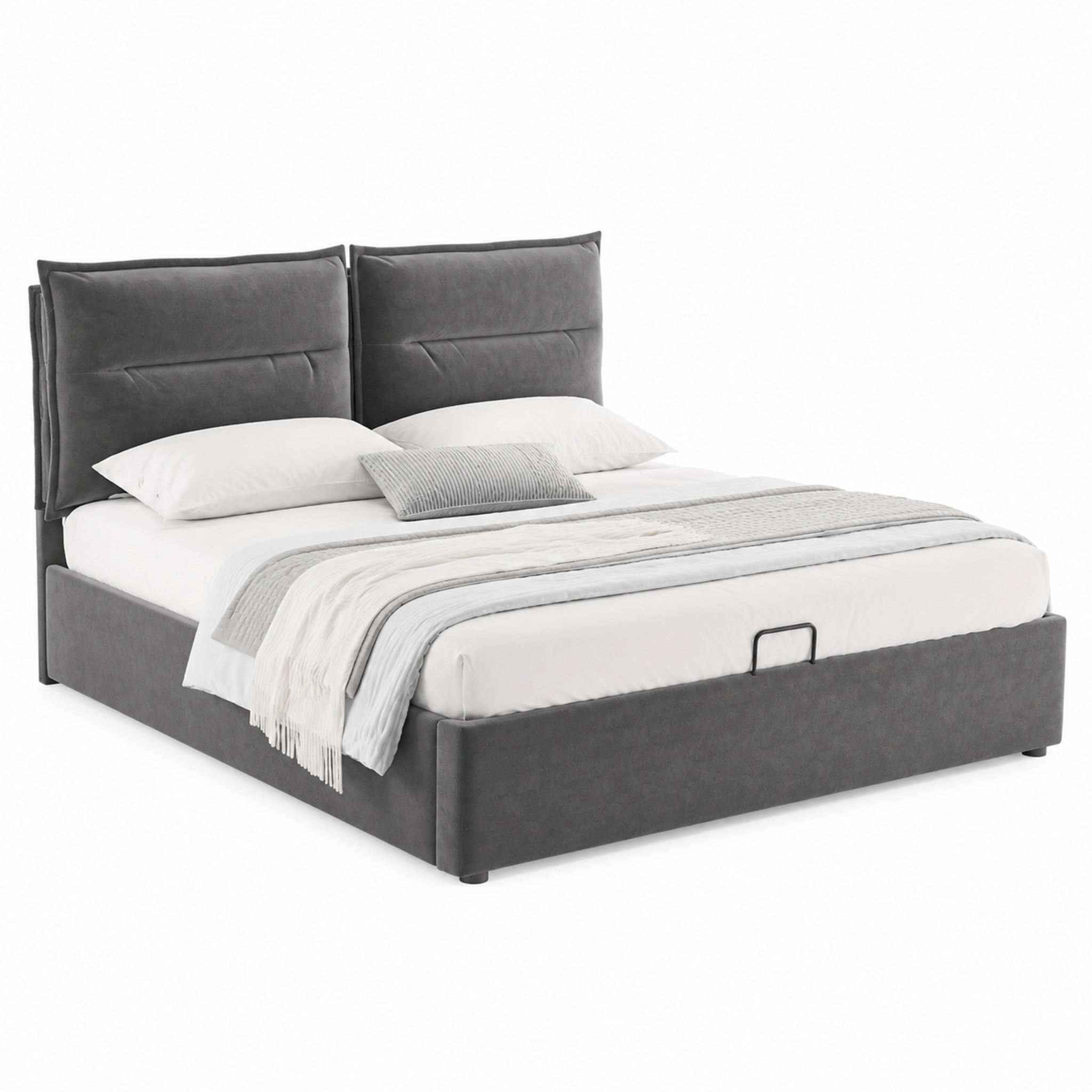 BETT mit Bettkasten und verstellbarem Kopfteil 140x200 cm Samt Grau - Grau, Metall (140/200cm) - Meubliv