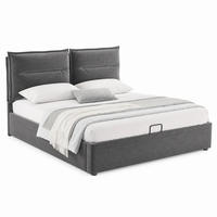 BETT mit Bettkasten und verstellbarem Kopfteil 140x200 cm Samt Grau - Grau, Metall (140/200cm) - Meubliv