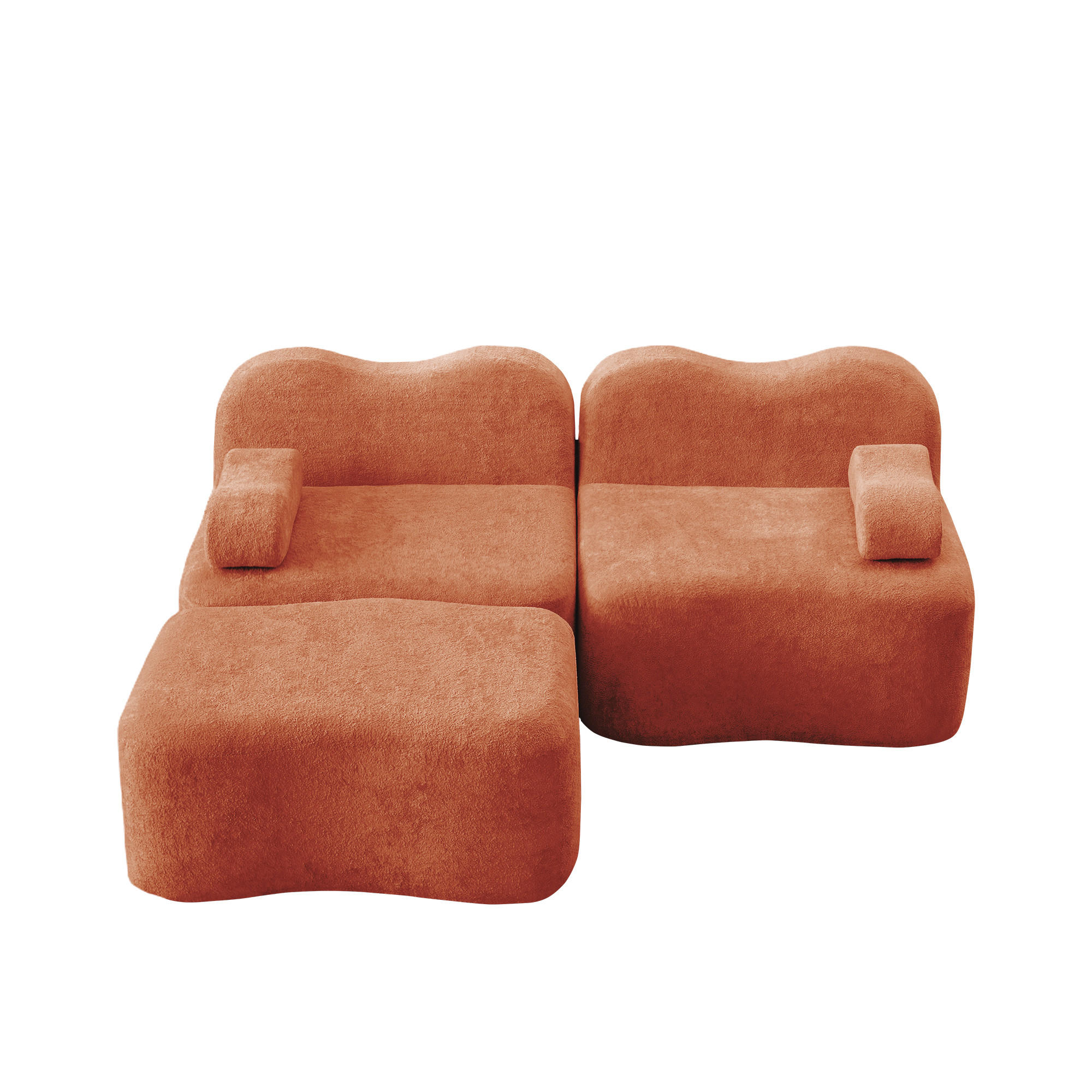 ECKSOFA 192×167×70 cm Samt rahmenlos modular mit 1 Ottoman, orange - Orange, Textil (167/192cm) - Luhomfu