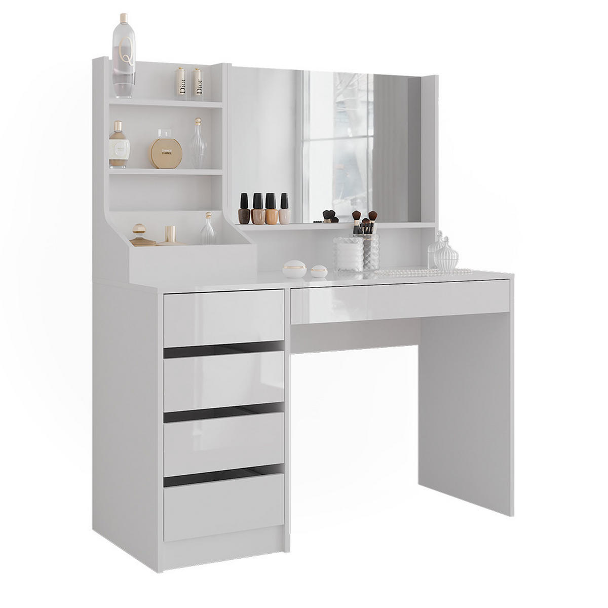 SCHMINKTISCH Sherry Weiß/Weiß Hochglanz 119.8 cm 3 Teile - Weiß Hochglanz, Holzwerkstoff (119.8/76/50.1cm) - Vicco