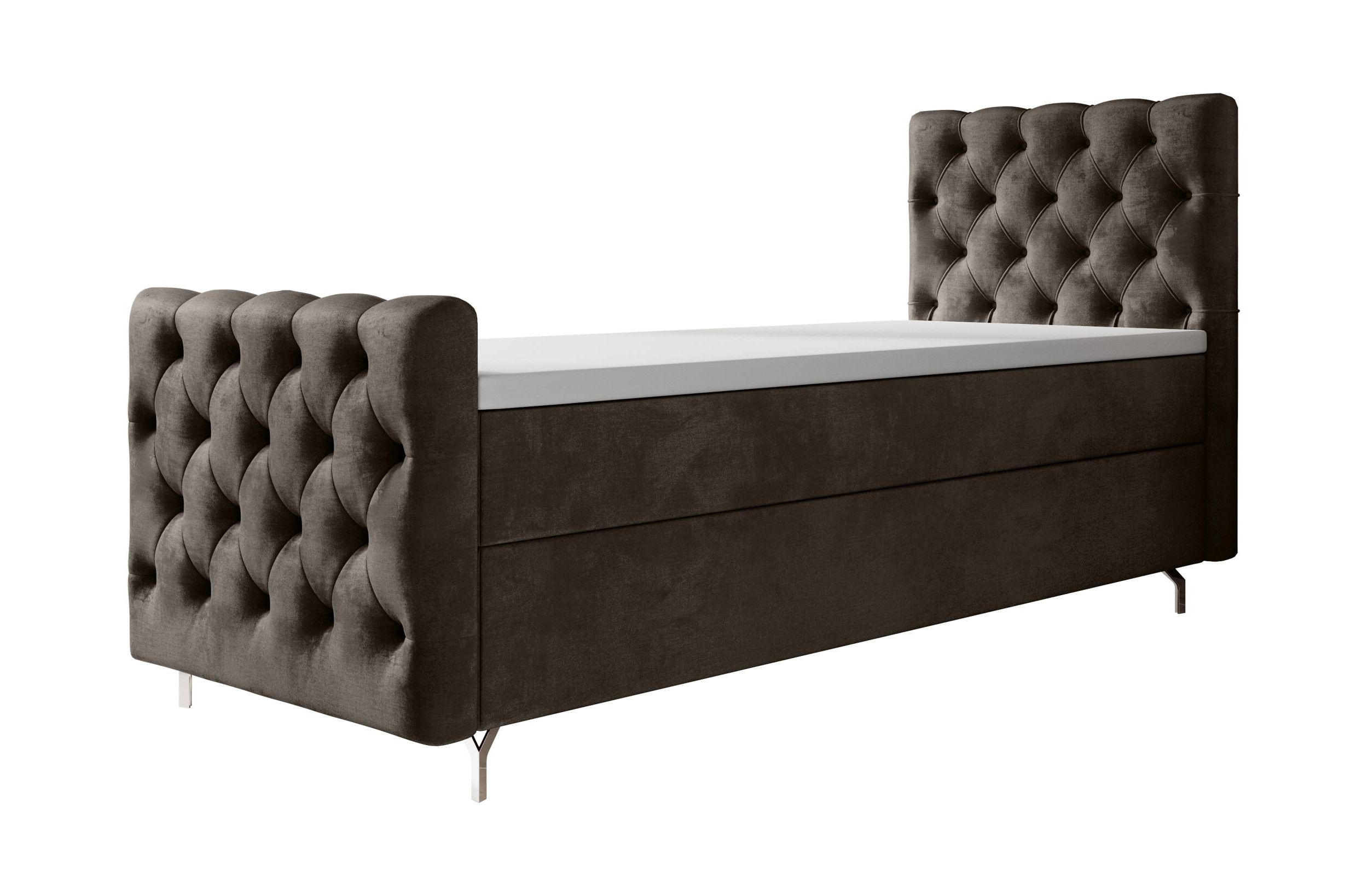 BOXBETT CHESTER PLUS mit Matratze H3, Bonell und Topper 80x200 Monolith 15 Links - Braun, Textil (80/200cm) - Bedante