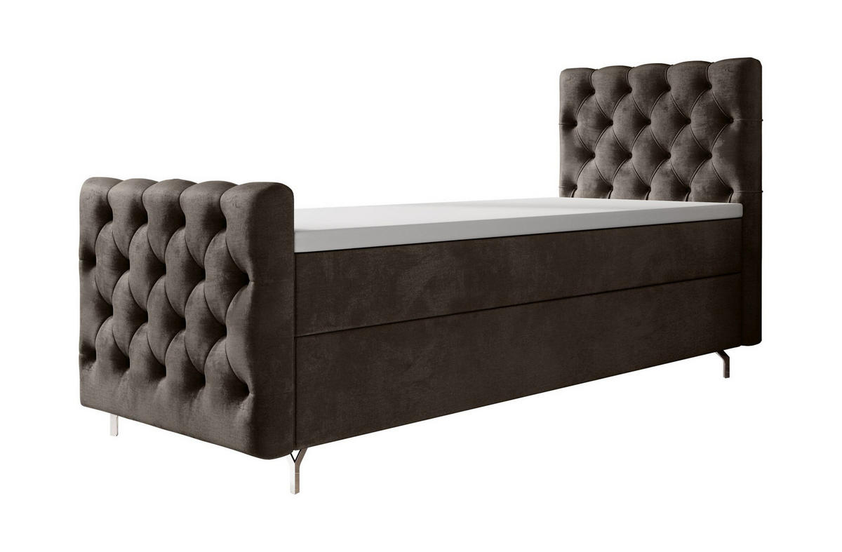 BOXBETT CHESTER PLUS mit Matratze H3, Bonell und Topper 80x200 Monolith 15 Links - Braun, Textil (80/200cm) - Bedante