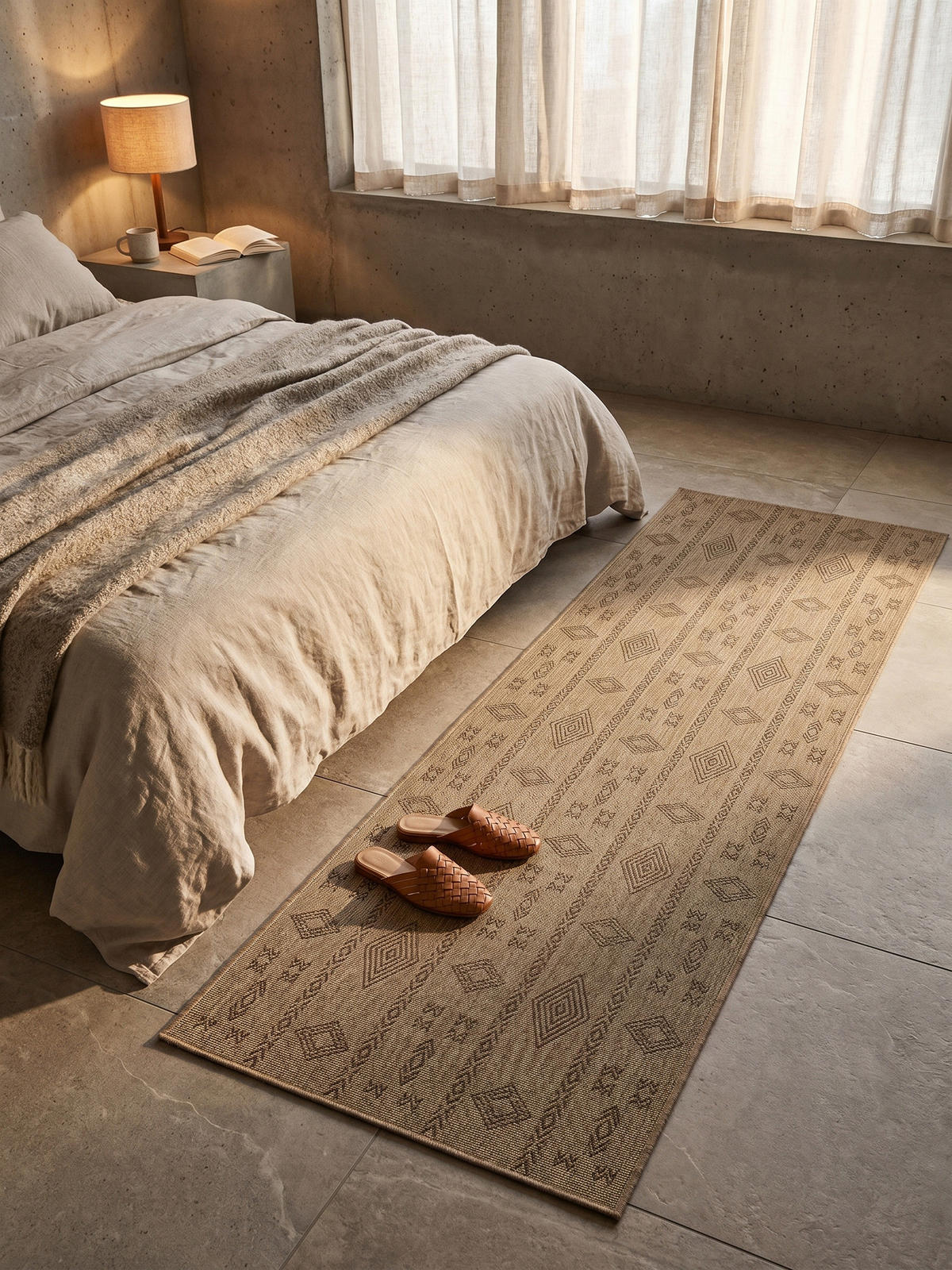 TEPPICH Outdoor Vintage Wetterfest Waschbar Balkon Terrasse OEKO-TEX Schwarz 80x150 cm – KASBERG - Beige, Textil (150/80cm) - KADIMA DESIGN
