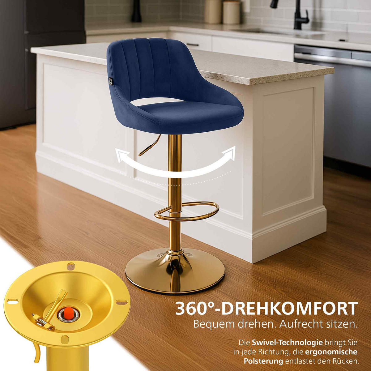 BARHOCKER 2 Samt Blau - Blau, Textil (47/85/48cm) - CLP