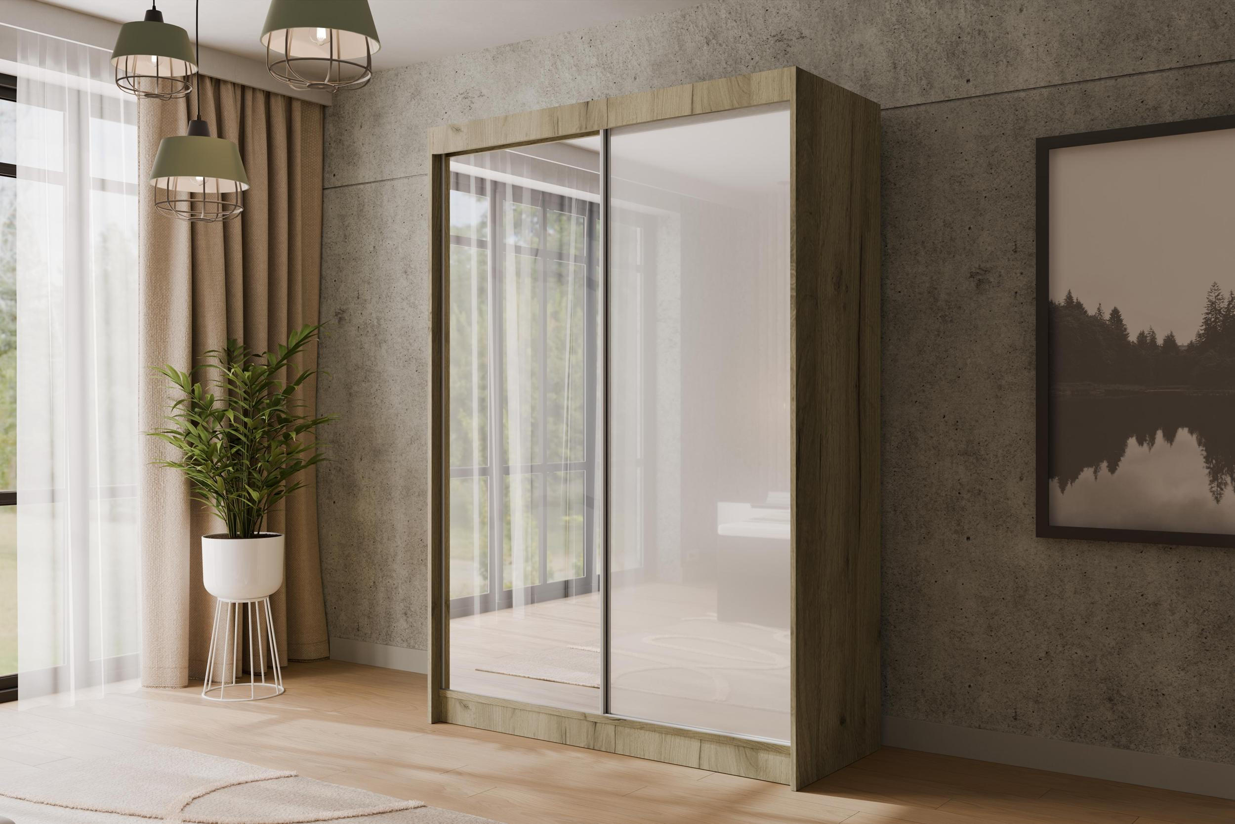 KLEIDERSCHRANK VESLI - 150 cm - Braun|Weiß - Braun/Weiß, Holzwerkstoff (150/215/61cm) - ALTDECOR