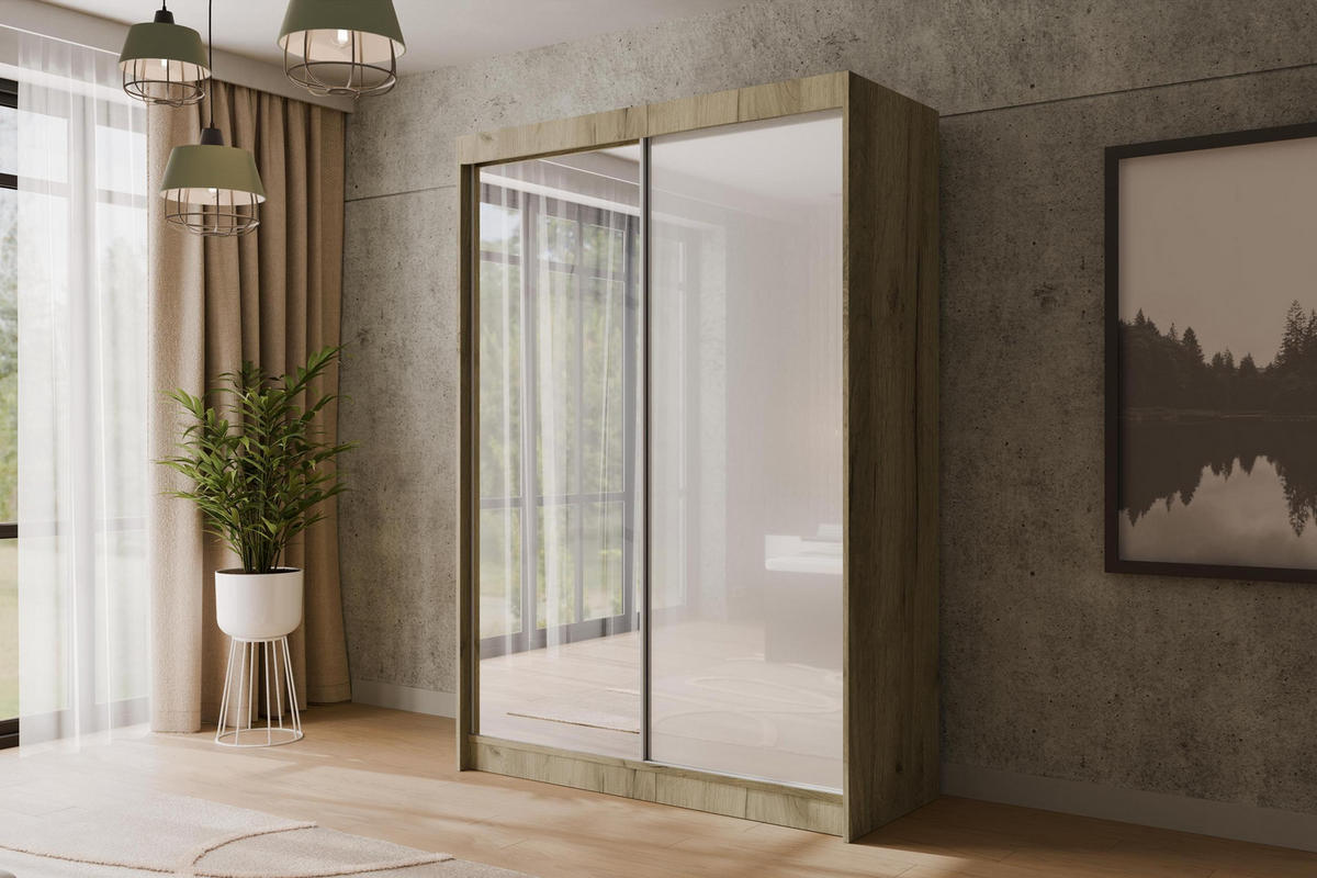 KLEIDERSCHRANK VESLI - 120 cm - Braun|Weiß - Braun/Weiß, Holzwerkstoff (120/215/61cm) - ALTDECOR