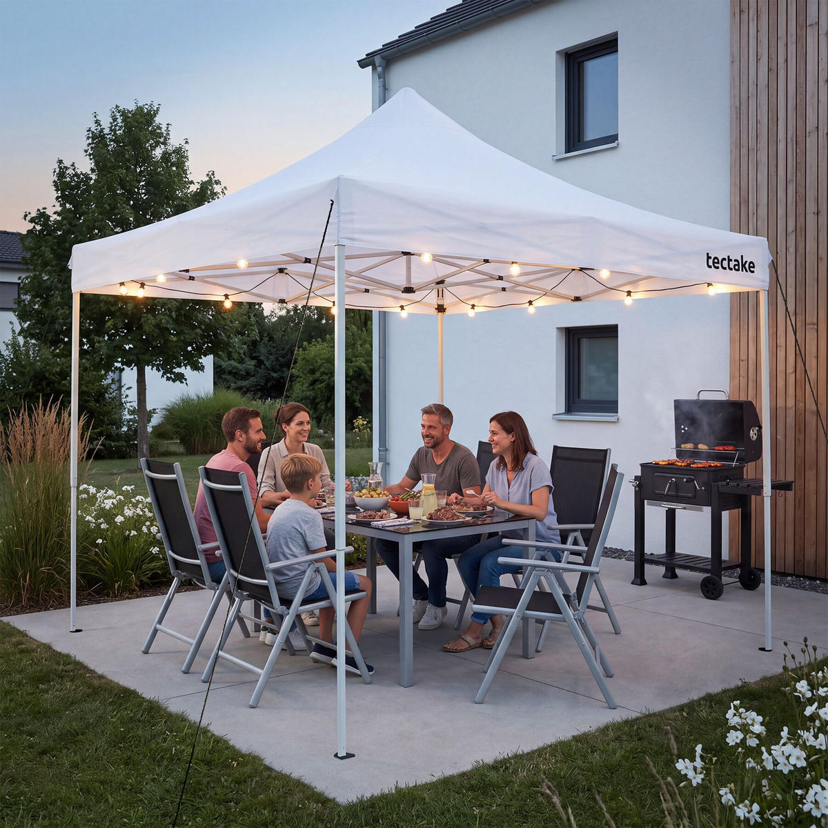 FALTPAVILLION aus Aluminium Olivia, inklusive Spannseilen, Heringen und Tragetasche, weiß - Weiß, Kunststoff (300/280/300cm) - tectake