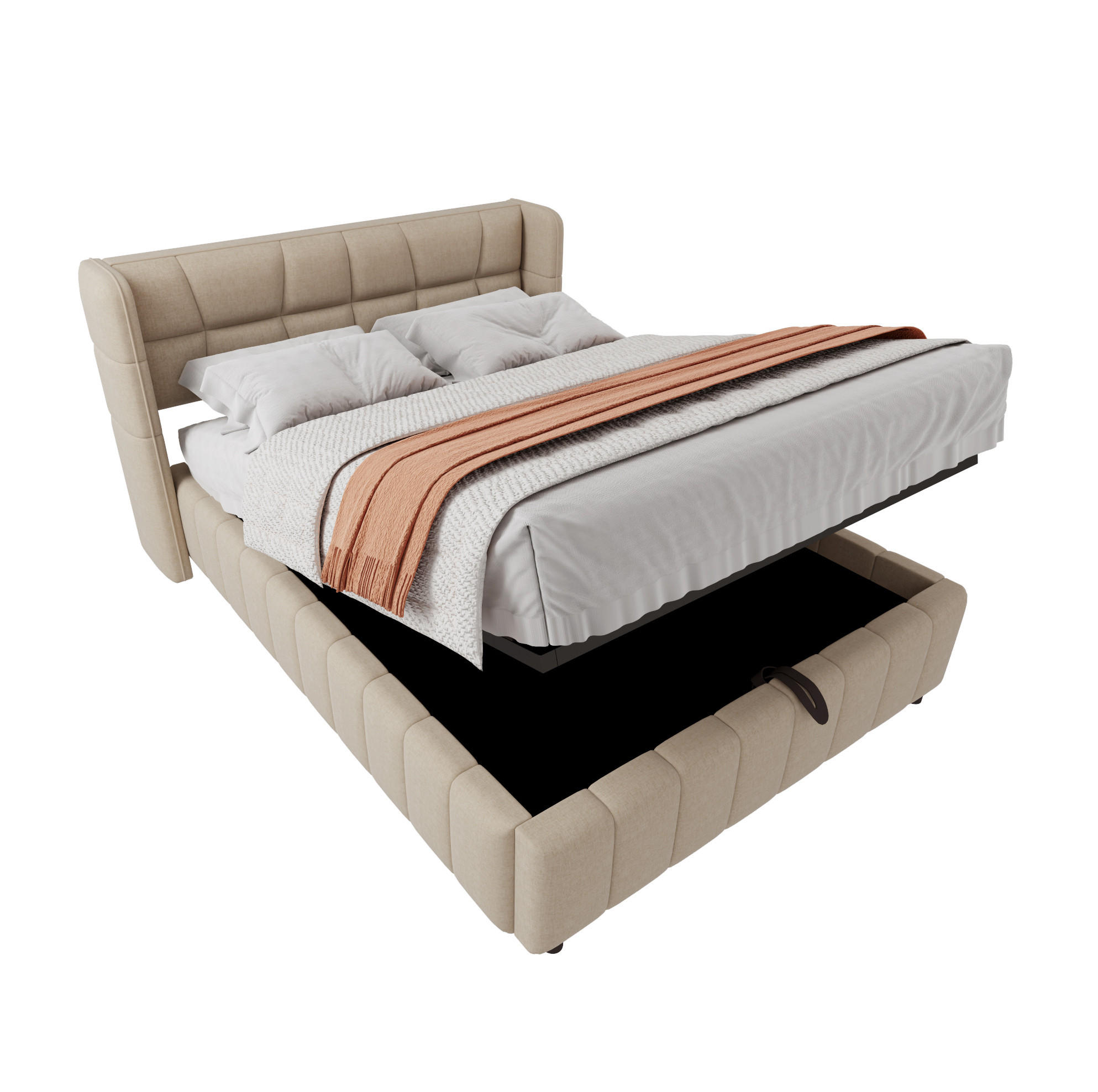 POLSTERBETT 140/200 cm aus Stoff mit Stauraum und gepolstertem Kopfteil Beige - Beige, Textil (140/200cm) - Modenvie