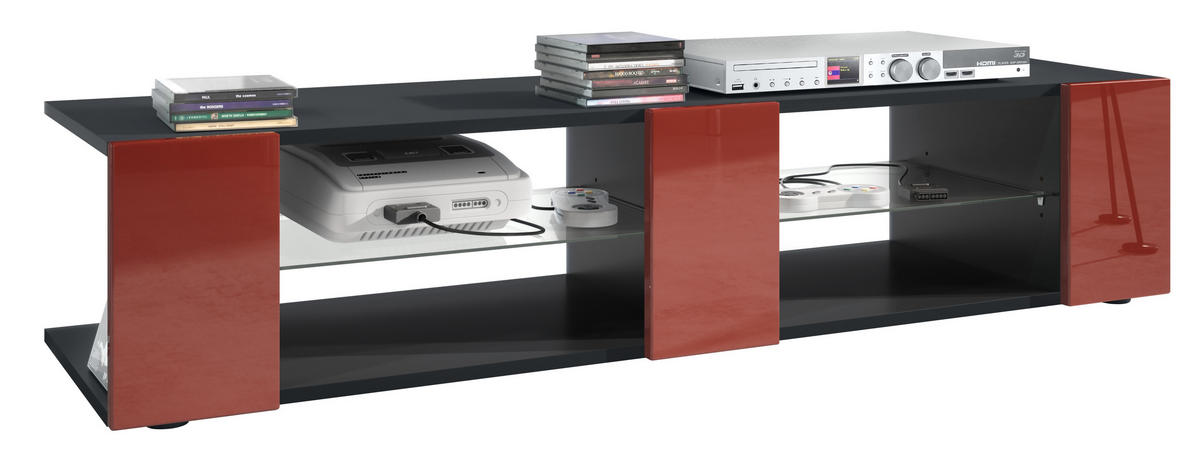 LOWBOARD Movie Fronten in Bordeaux Hochglanz - Bordeaux, Holzwerkstoff (135/30/39cm) - Vladon