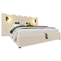 BETT mit Stauraum und Leselampe 180x200 cm Cord Beige-Weiß - Beige, Metall (180/200cm) - Meubliv