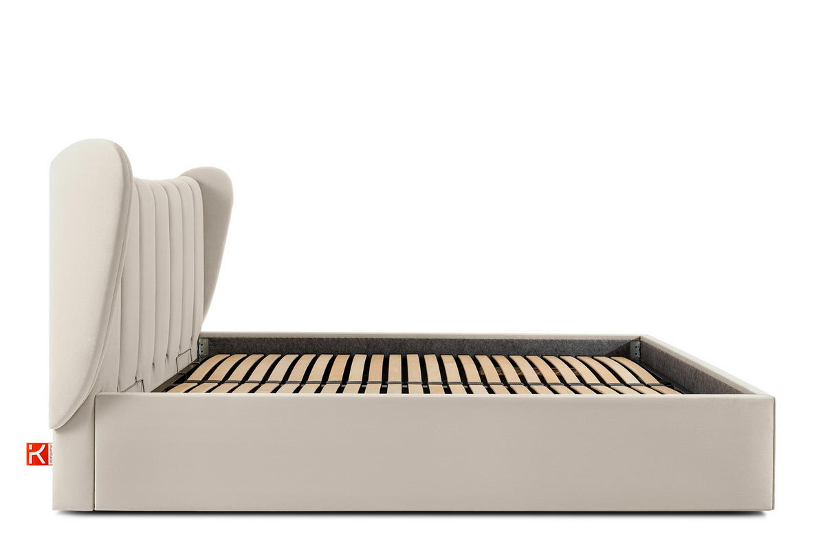 POLSTERBETT GIZO, Muschel-Design - Creme/Schwarz, Holz/Holzwerkstoff (202/204cm) - KONSIMO®