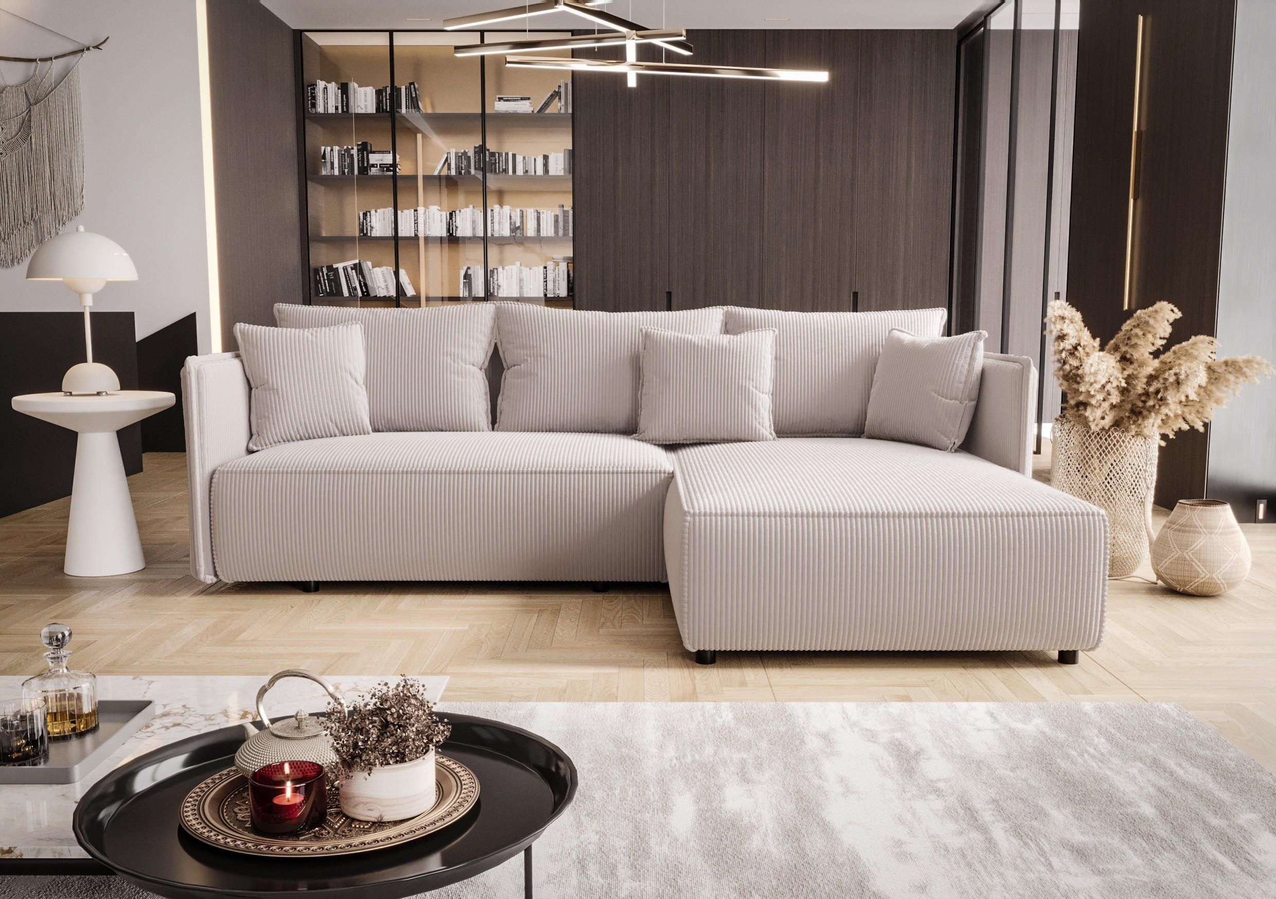 ECKSOFA MONDE CORD L - Rechts BEIGE - Beige/Schwarz, Kunststoff/Textil (245/175cm) - Luxkor24