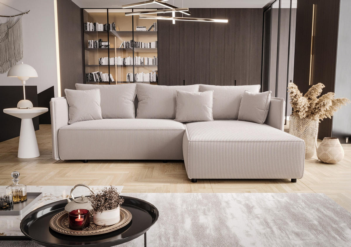 ECKSOFA MONDE CORD L - Rechts BEIGE - Beige/Schwarz, Kunststoff/Textil (245/175cm) - Luxkor24