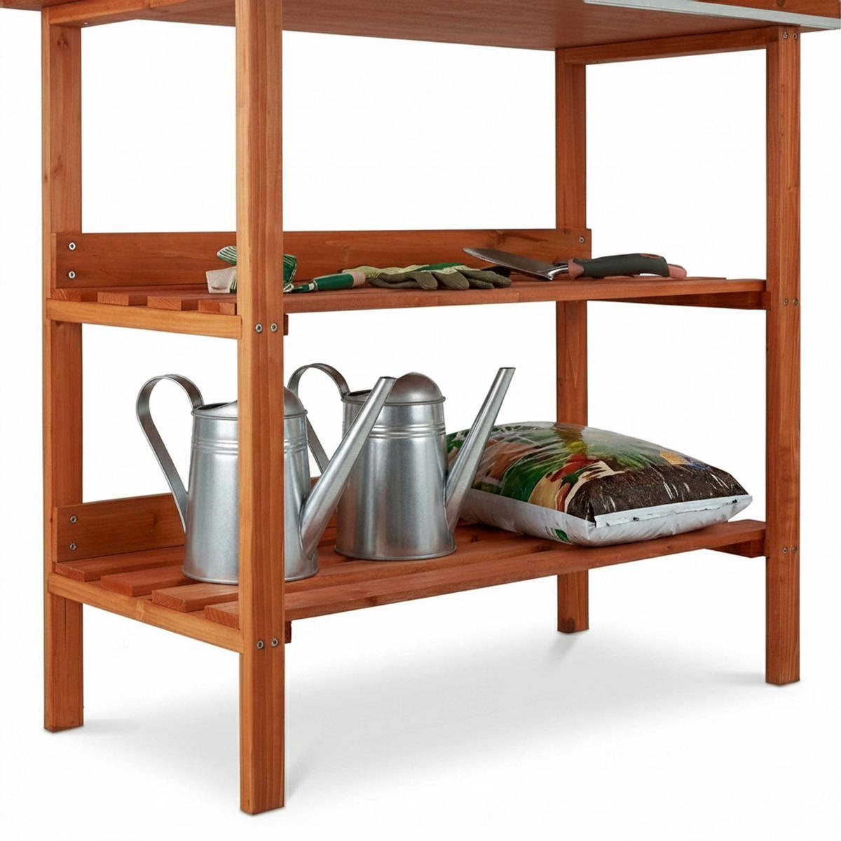 PFLANZTISCH Orange Holz Metallplatte 91,8 cm - Orange, Holz/Metall (91.8/87.5/41.5cm) - Relaxdays