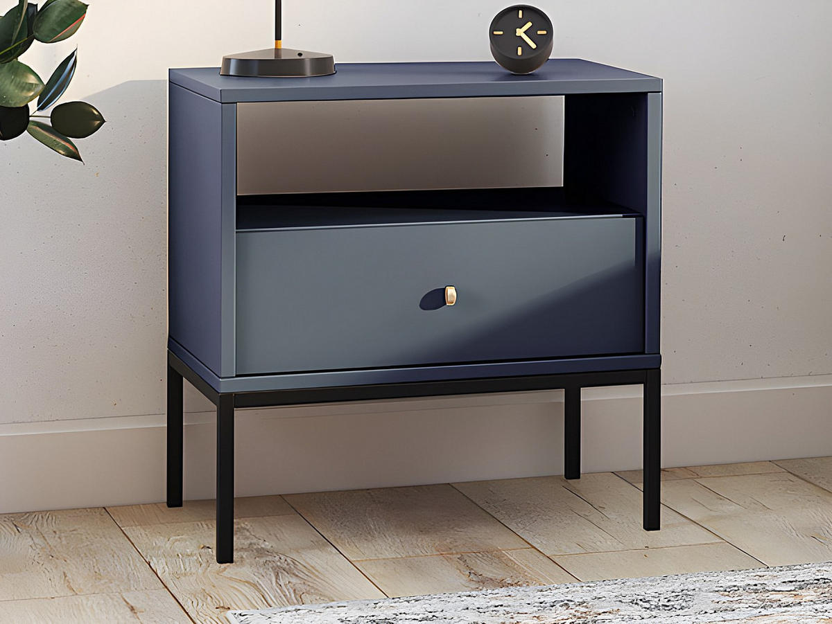 2ER-SET Nachttische mit 1 Schublade & 1 Ablage - Blau - BOGDAN - Blau, Holz (54/56/39cm) - Vente-Unique