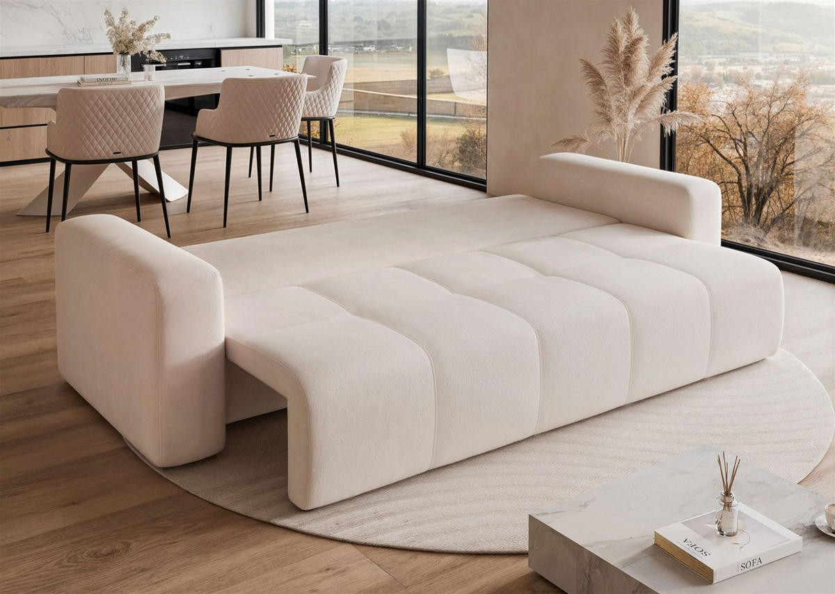 SCHLAFSOFA Leros - Creme, Holzwerkstoff/Textil (244/79/93cm) - Fun Möbel