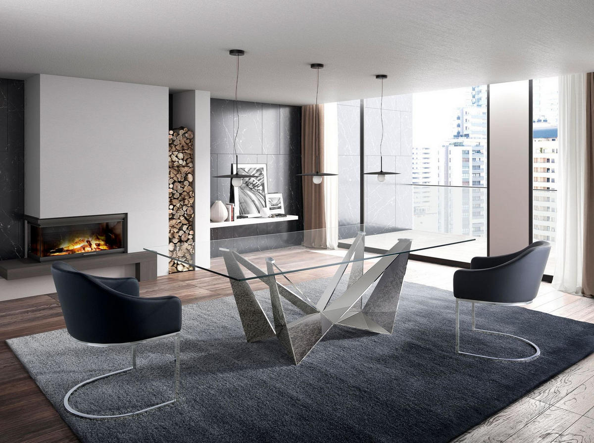 ESSTISCH Rechteckig gehärtetes Glas aus verchromter Stahl - Edelstahlfarben/Transparent, Metall (95/200/75cm) - ANGEL CERDA