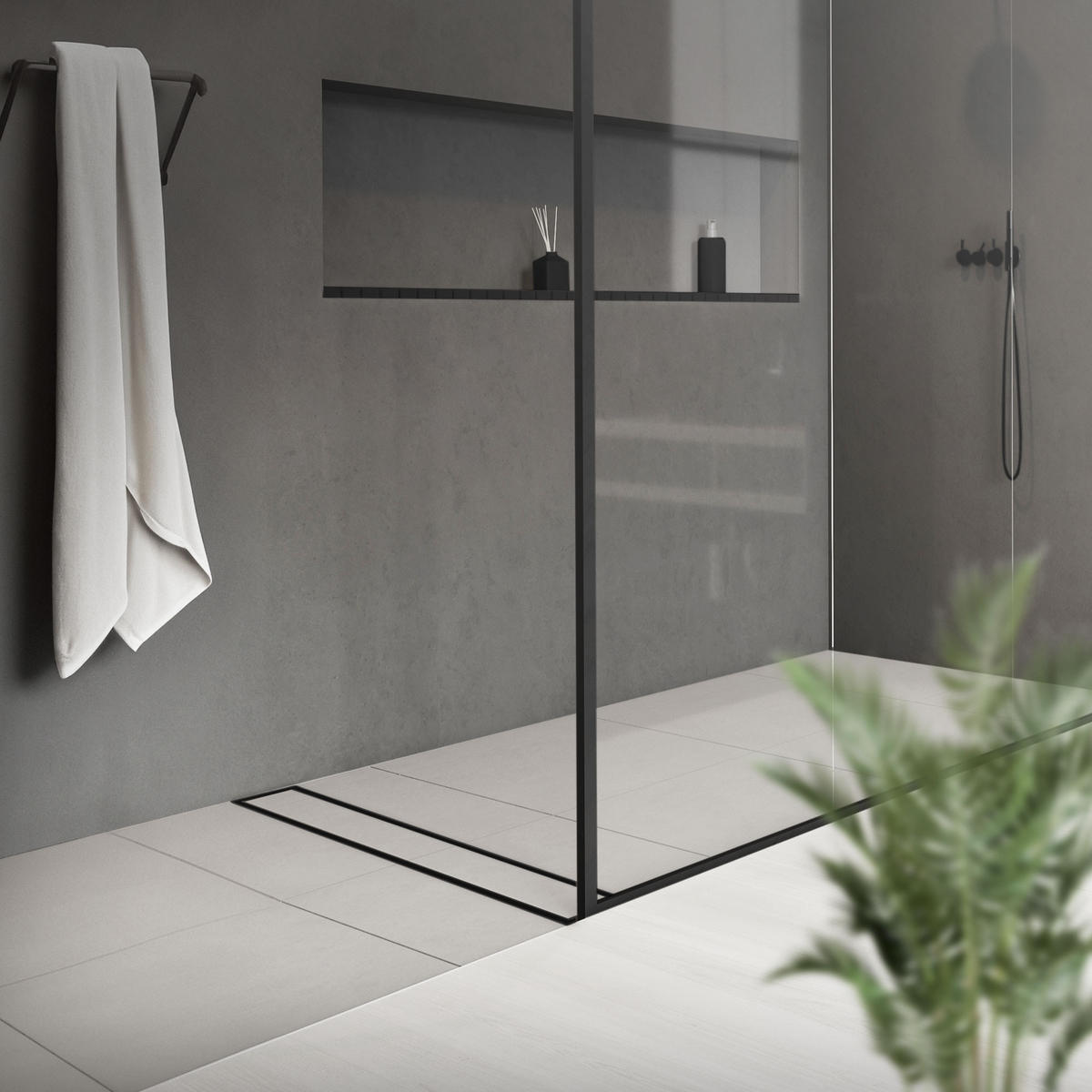 DUSCHRINNE 50cm - Schwarz, Metall (13.9/7.8/54cm) - LuxeBath