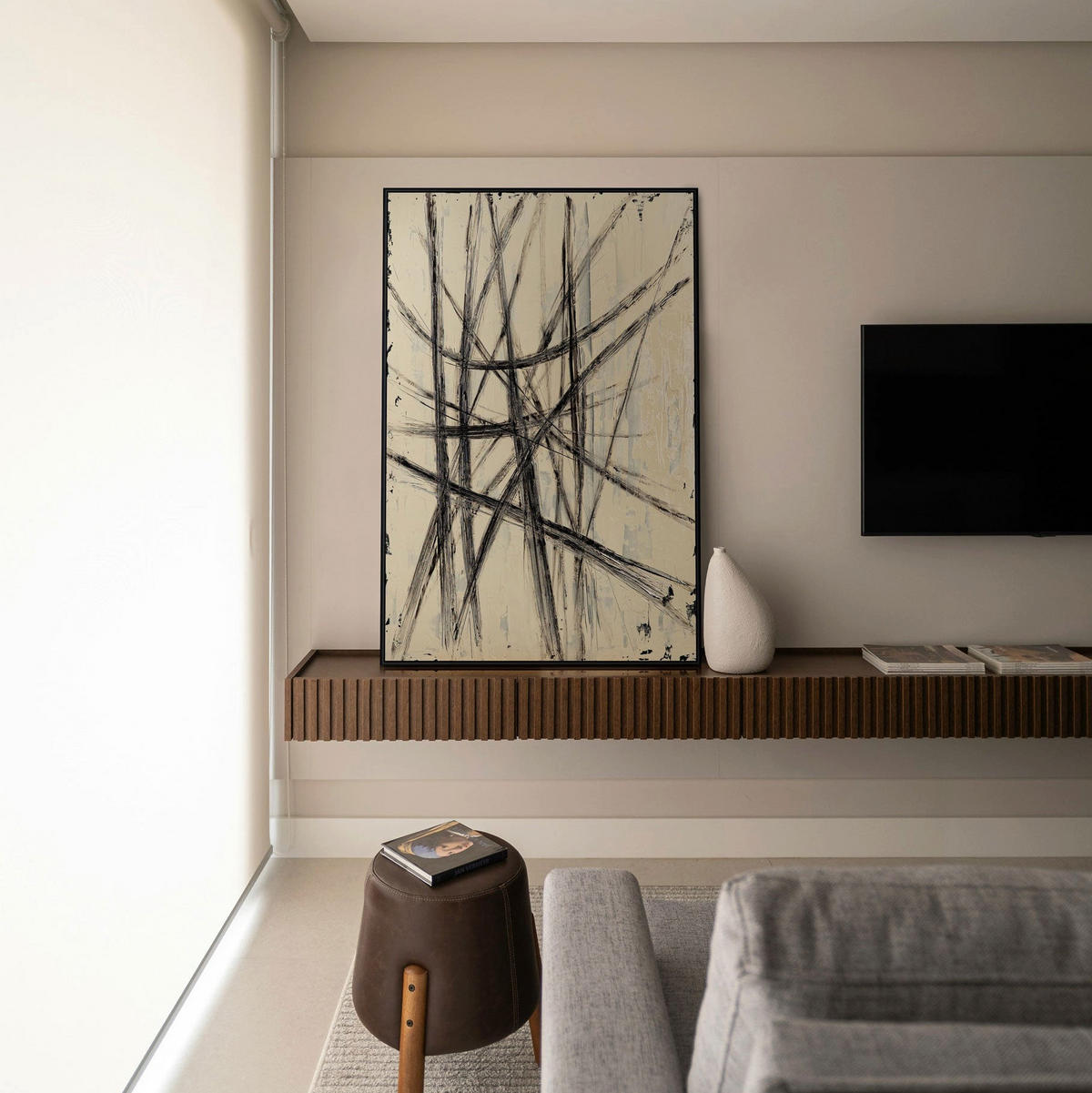 GEMÄLDE Parallelen und Schnittpunkte Schattenfugenrahmen Schwarz 140x100 cm - Schwarz, Holz (140/100cm) - YS-art gallery