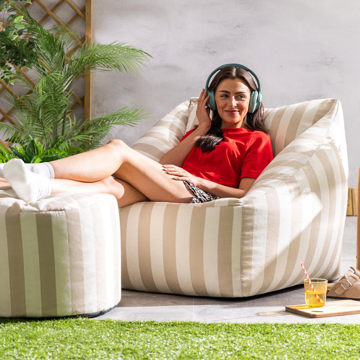 SITZSACK mit Sitzpouf Natalia - Taupe, Textil (97/73/84cm) - icon