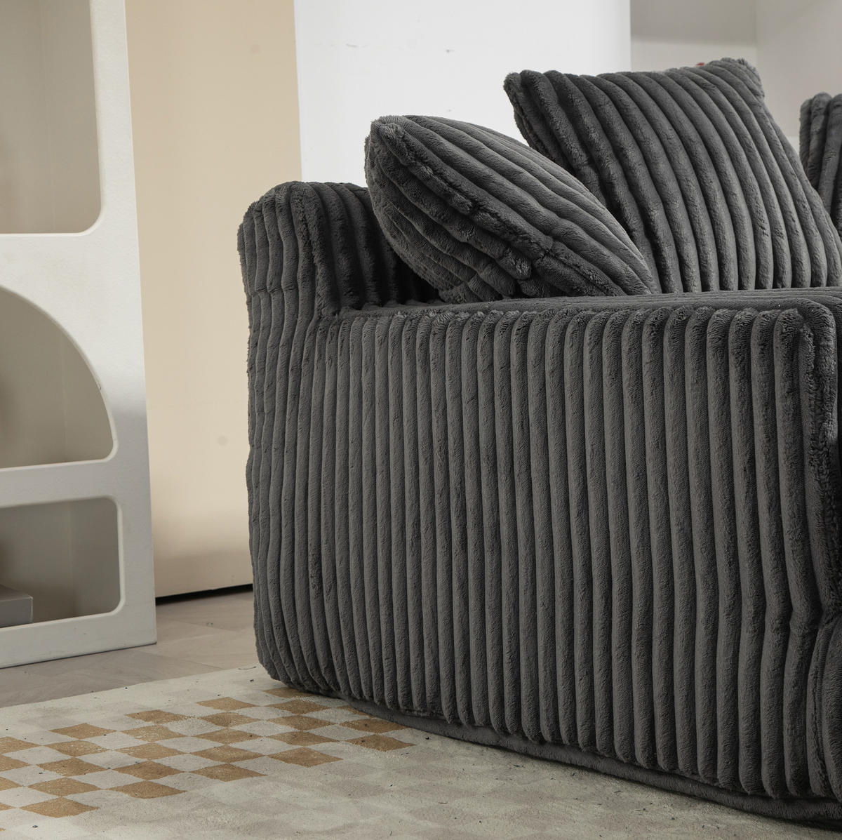 CHAISELONGUE aus Cord 125 x 155 cm dunkelgrau mit 3 Kissen - Dunkelgrau, Kunststoff (155/63/125cm) - Meubliv