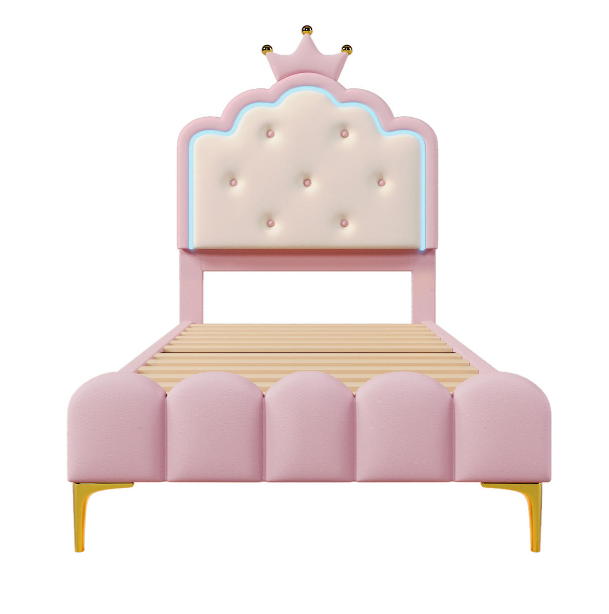 POLSTERBETT aus PU und MDF 90x200 cm Rosa mit Lattenrost und LED-Ambientebeleuchtung - Rosa, Kunststoff (90/200cm) - IVMEU