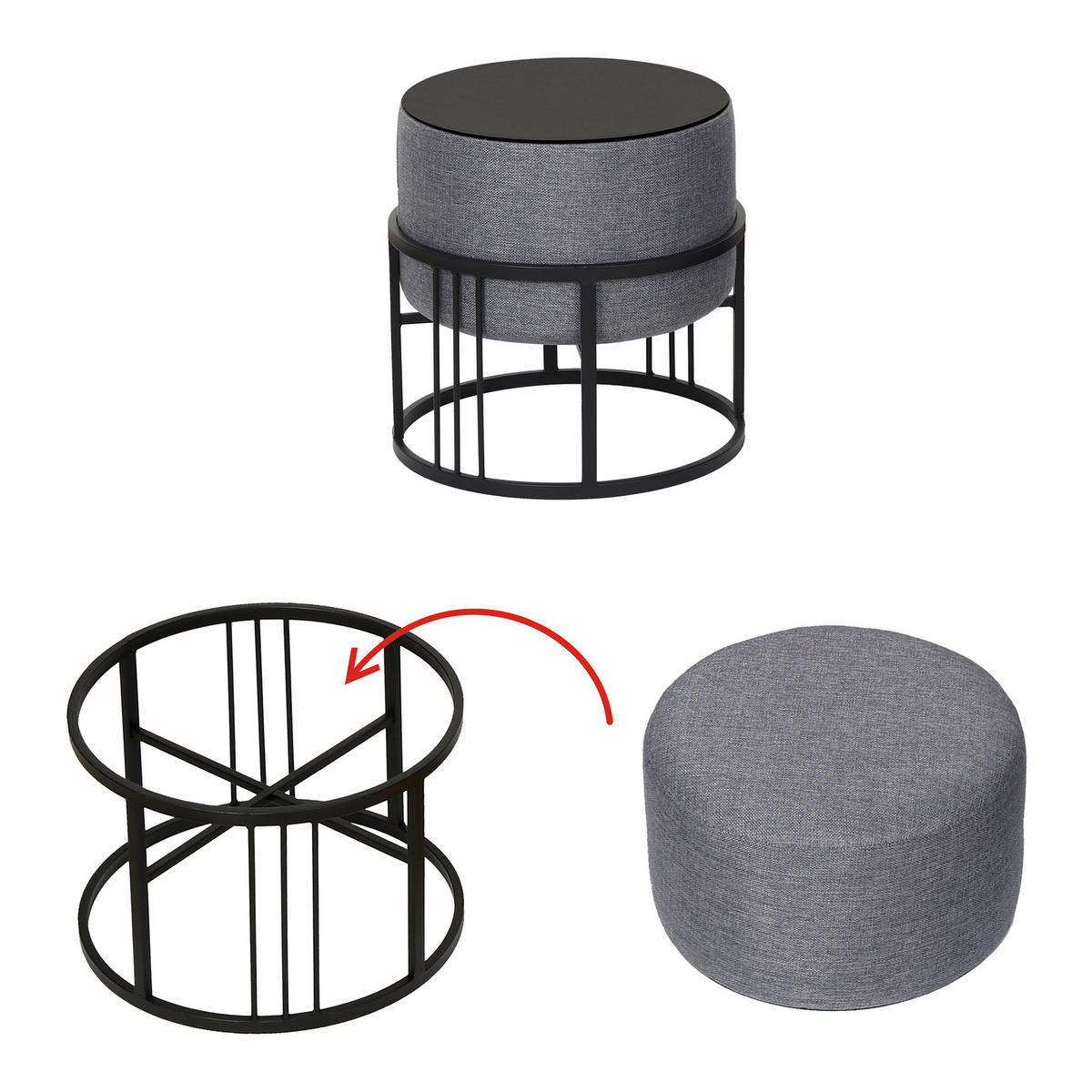 SADA STOLIČEK 2 KS Tas - černá/tmavě šedá, kov/kompozitní dřevo (38/38/38cm) - [en.casa]