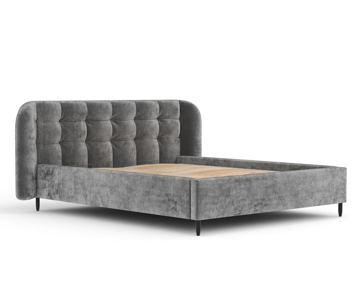 POLSTERBETT Nuno Grau 160/200 cm im Chenille-Stoff - Schwarz/Naturfarben, Holz/Holzwerkstoff (160/200cm) - Maison de Reve