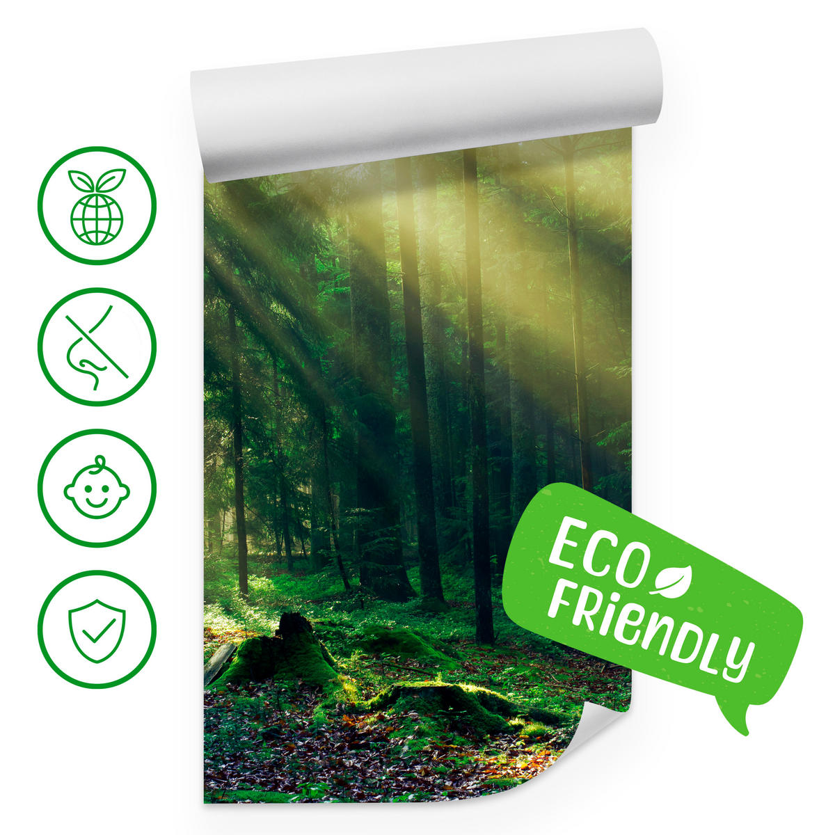 FOTOTAPETE für Schlafzimmer Sonnenaufgang Wald Bäume Moos 250x175 - Gelb/Braun, Papier (250/175cm) - Muralo