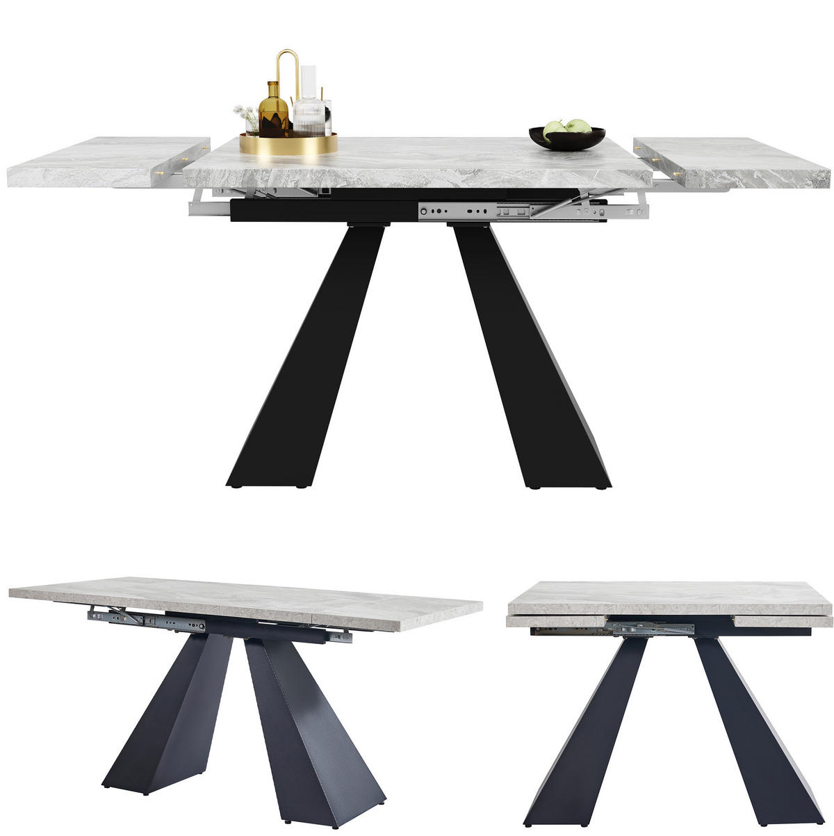 JÍDELNÍ stůl 99-159/74/77 cm černo-šedý z MDF a kovu s rozkládací deskou - černá, kompozitní dřevo (159/74/77cm) - OKWISH