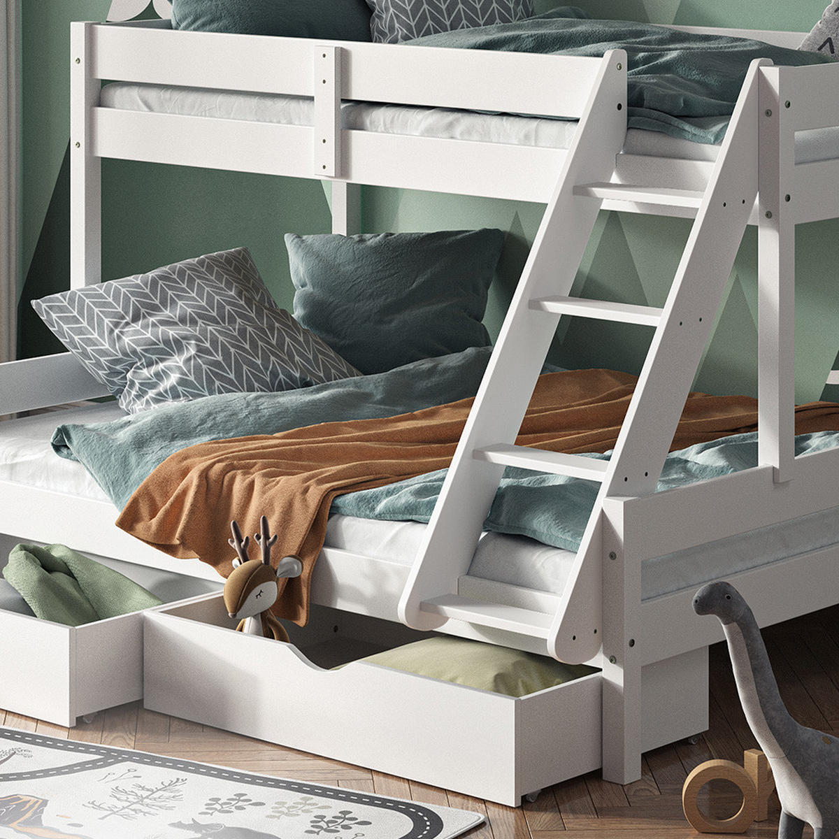 ETAGENBETT Everest Weiß 140x200/90x200 cm mit Schubladen - Weiß, Holz (140/200cm) - VitaliSpa